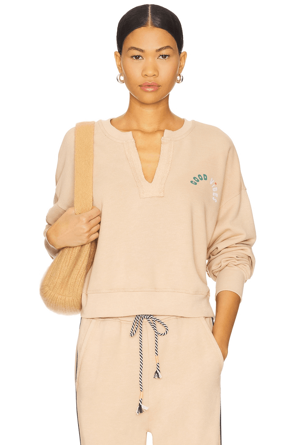 Good Vibes Split Neck Sweatshirt - Image 1