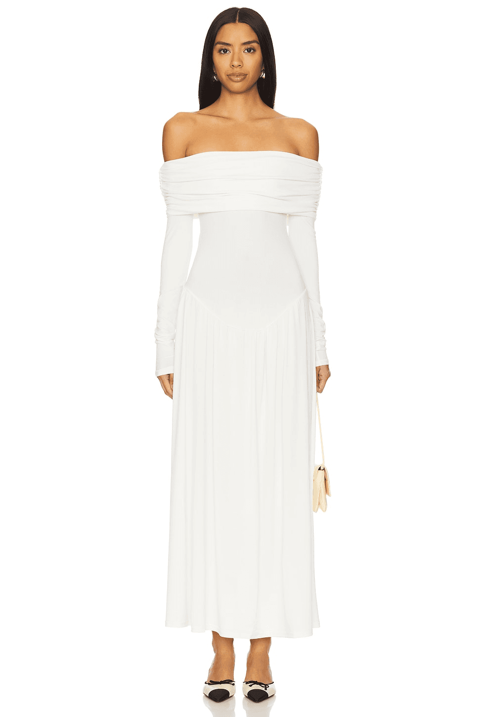 Off Shoulder Ruched Midi Dress - Image 1