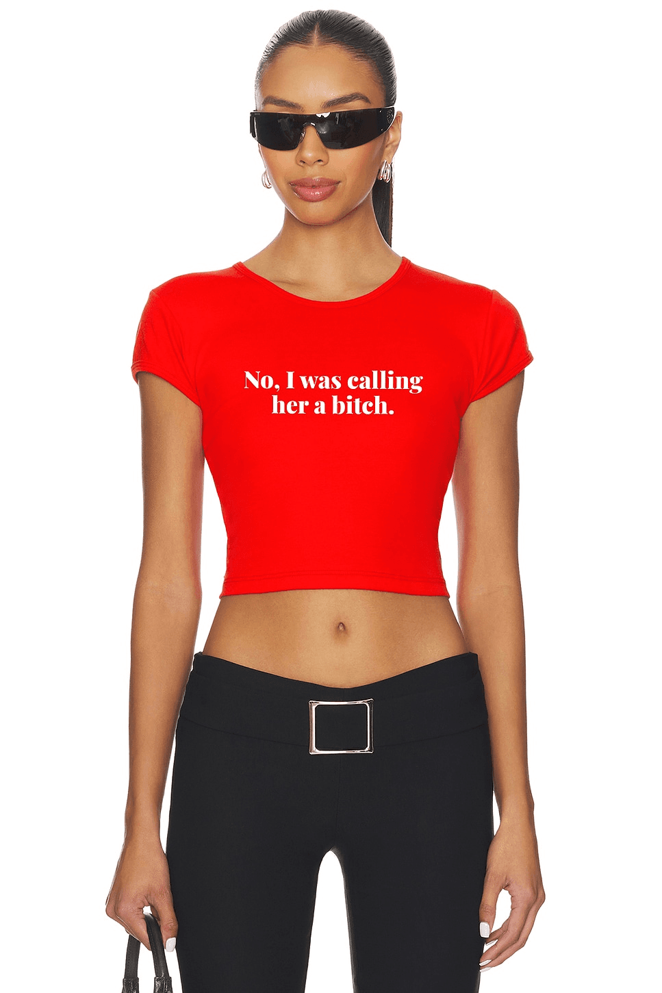Cardi B Rib Tee In Red - Image 1