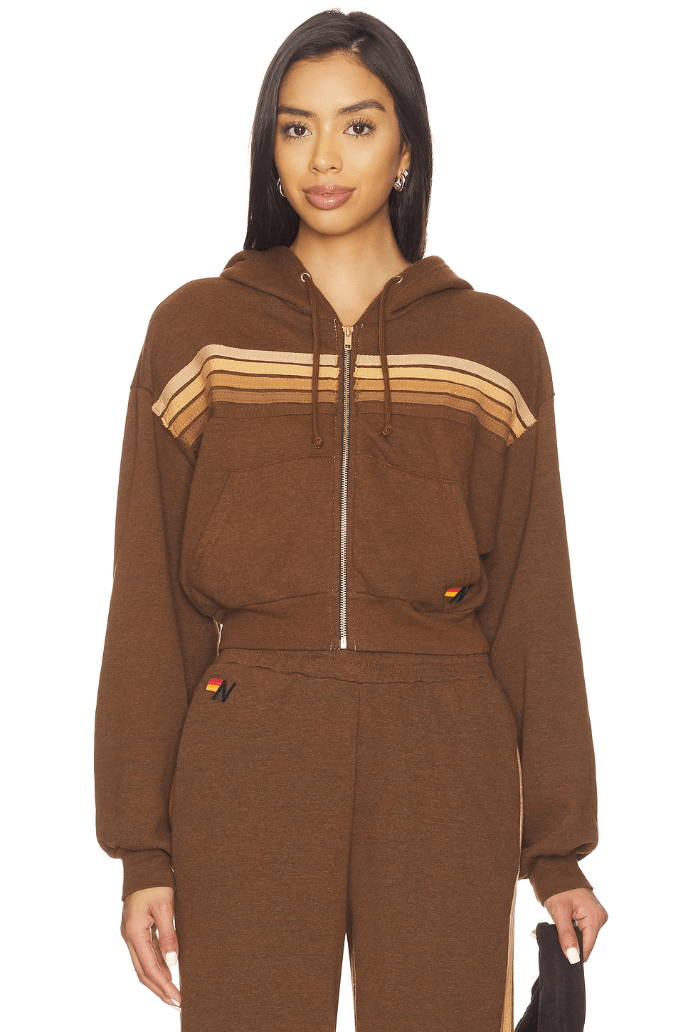 5 Stripe Cropped Zip Hoodie - Image 1