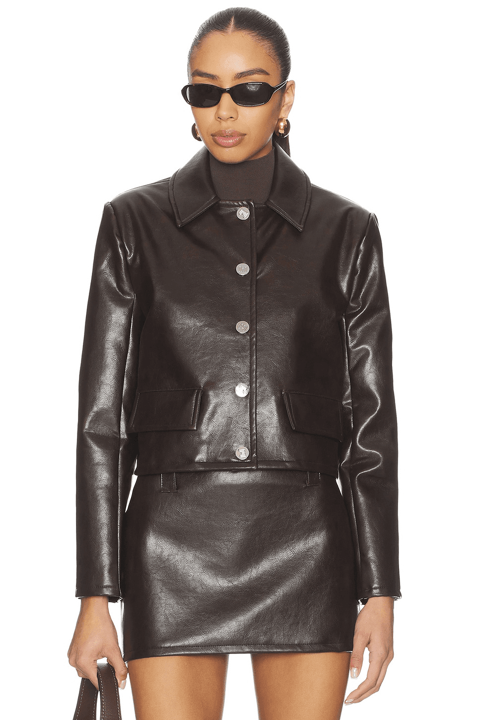 Cropped Faux Leather Jacket - Image 1