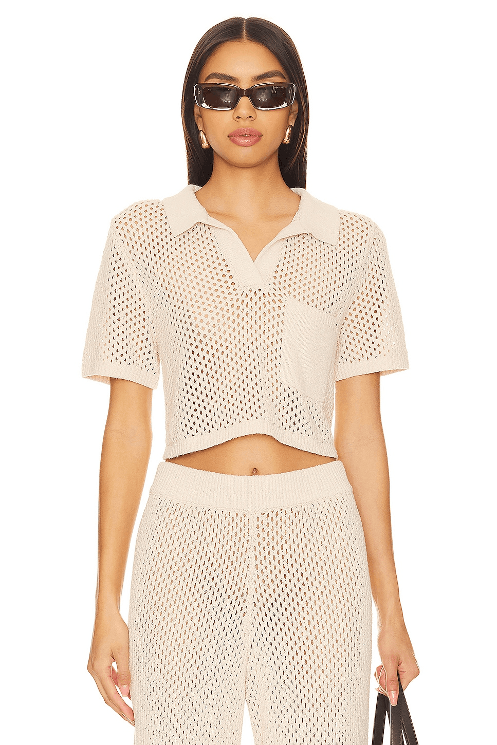 Crochet Cropped Polo Top - Image 1