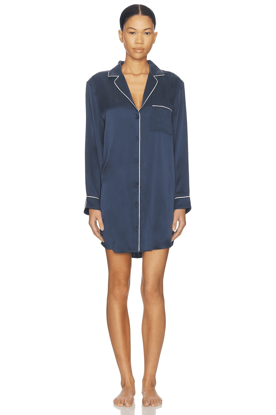 Washable Silk Piped Sleep Shirt Dress - Image 1