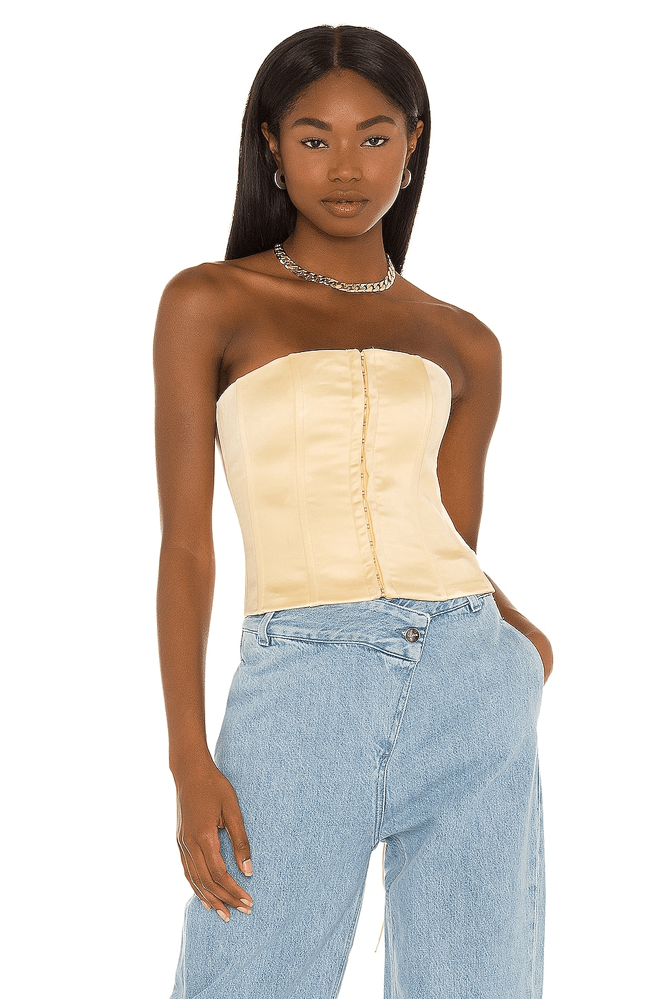 Satin Lace Up Corset in Cream - Image 1