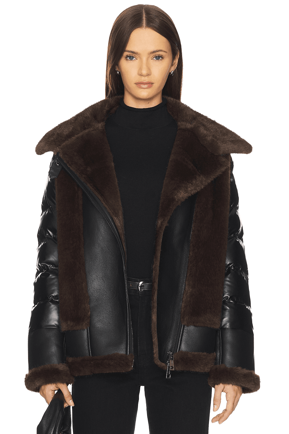 Faux Mink & Leather Moto Jacket - Image 1