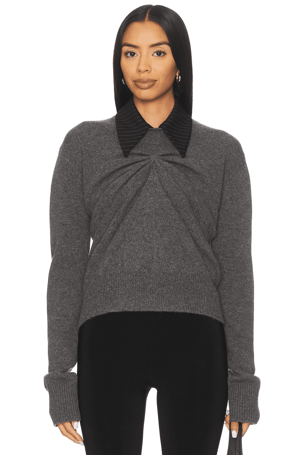 Pinched Crewneck Sweater With Collar - Image 1