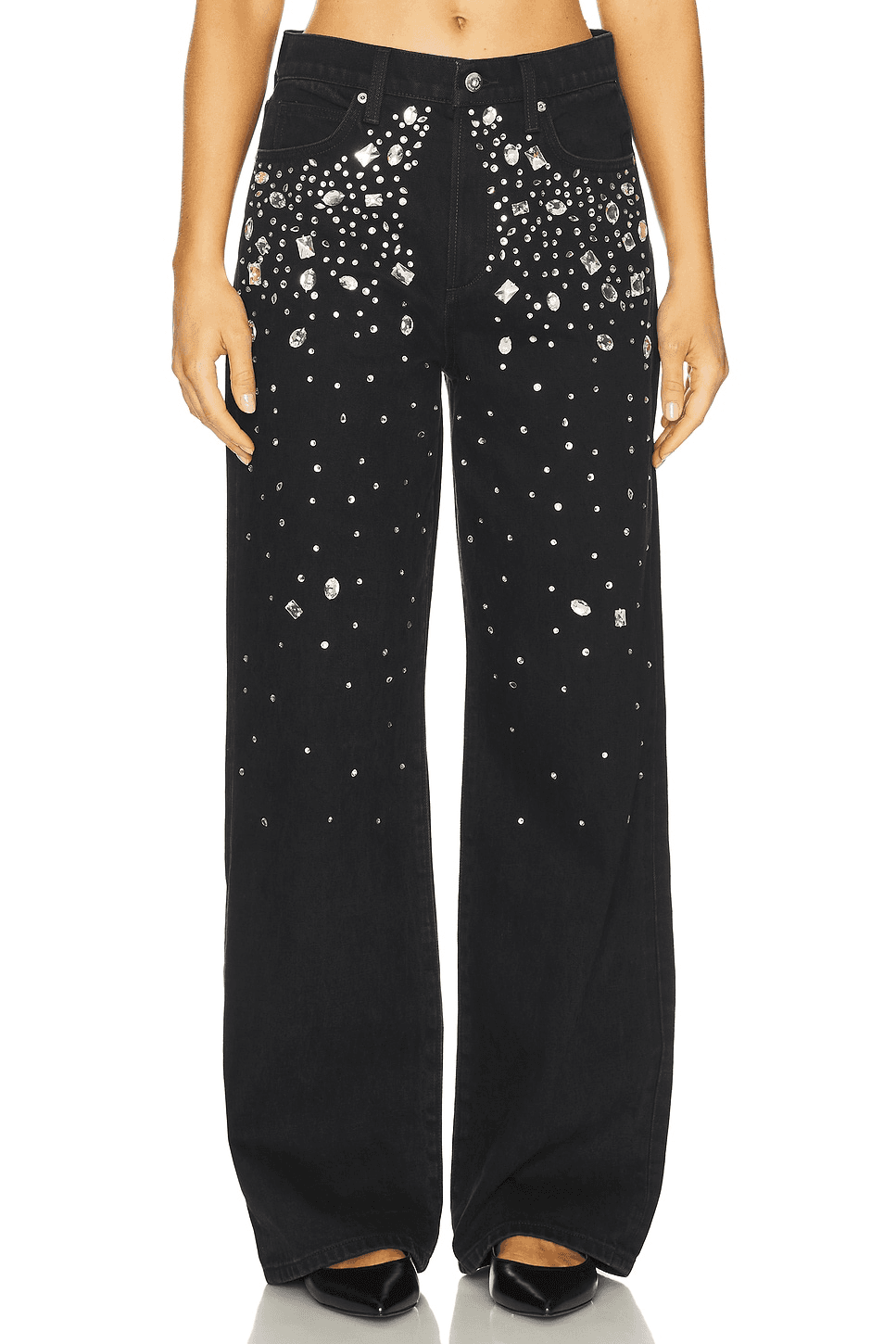 The Harlowe Stone Embellished Wide Leg Jeans - Image 1
