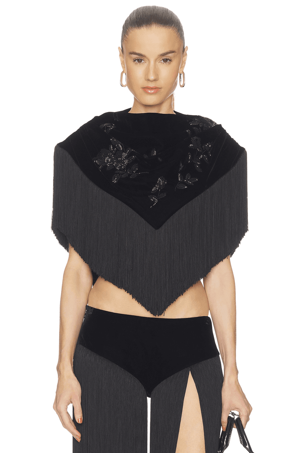 Beaded Velvet Fringe Trimmed Cape - Image 1