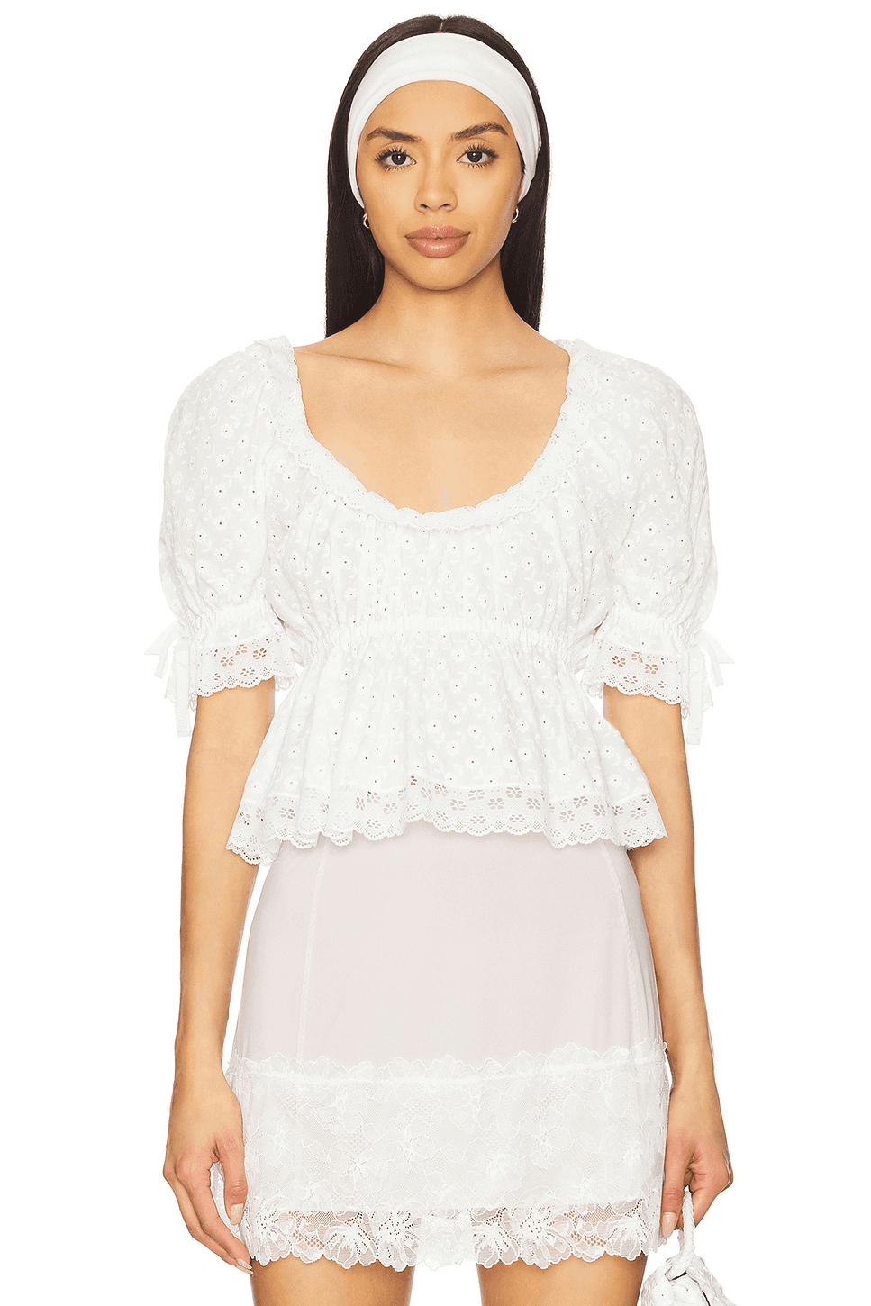 Floral Embroidered Short Sleeve Blouse - Image 1