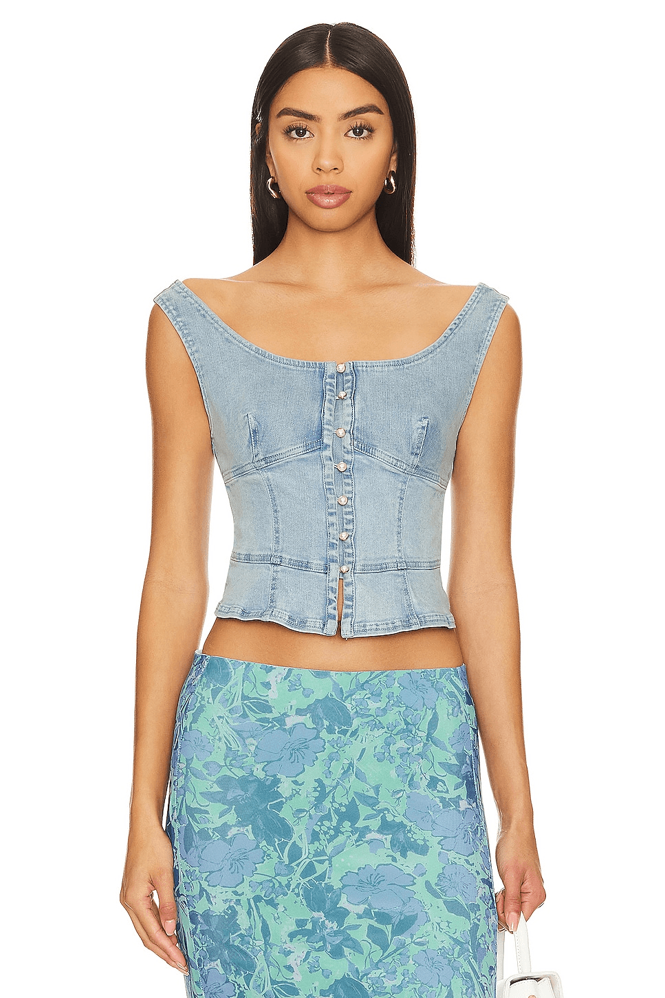 Sally Denim Corset Top In Daylight Sky Combo - Image 1