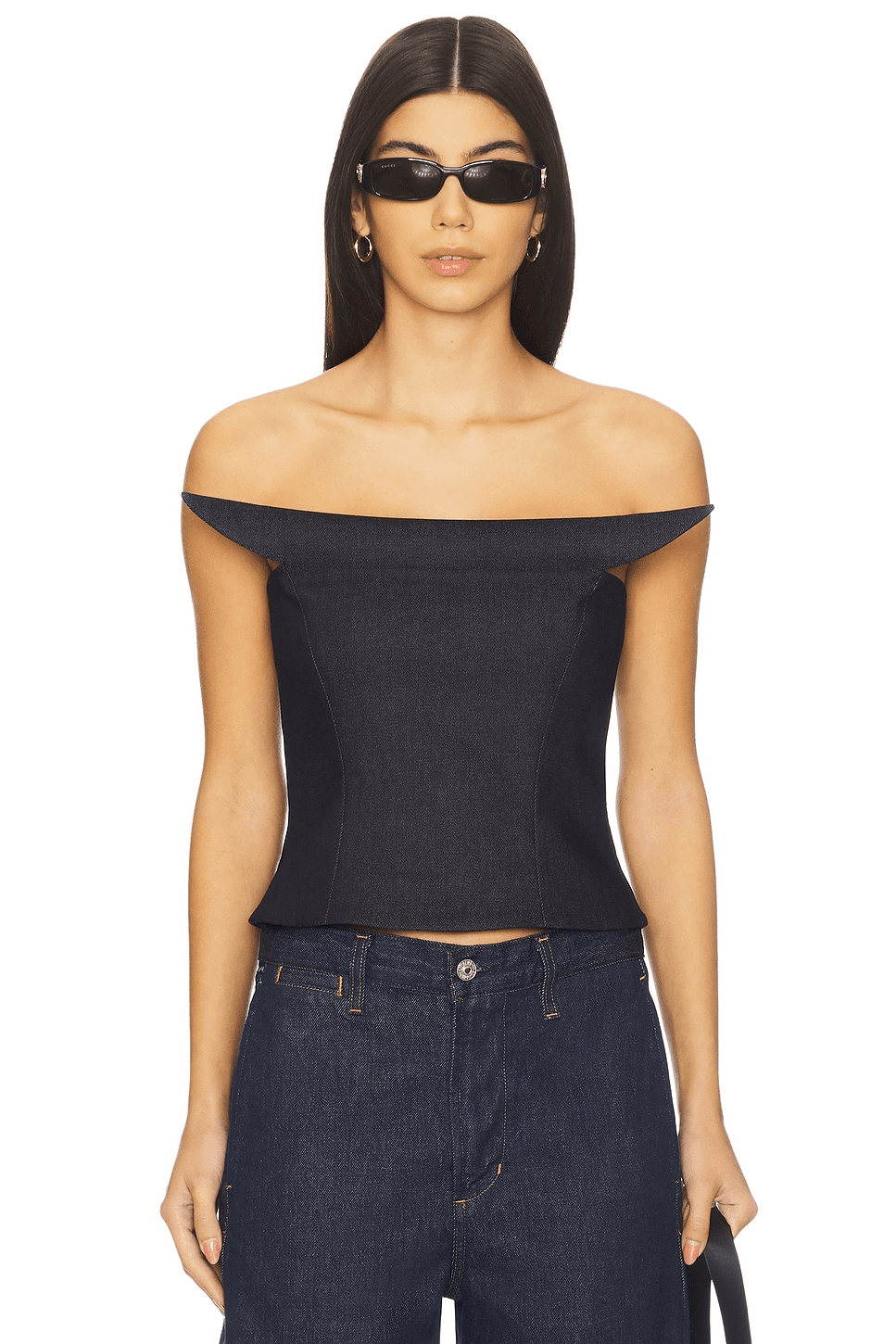 Symmetrical Sculpted Denim Corset Top - Image 1