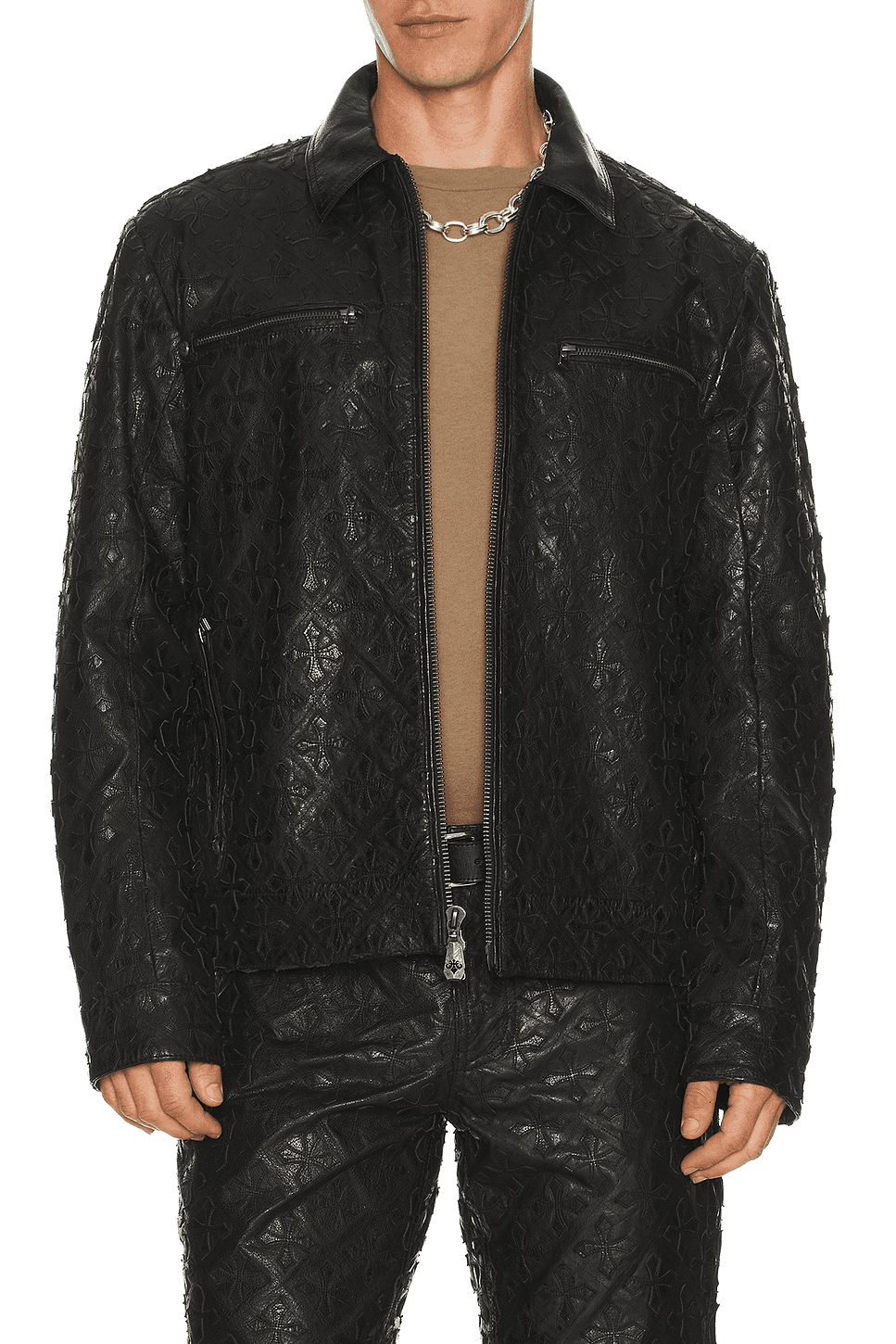 Quilted Cross Leather Jacket - Image 1