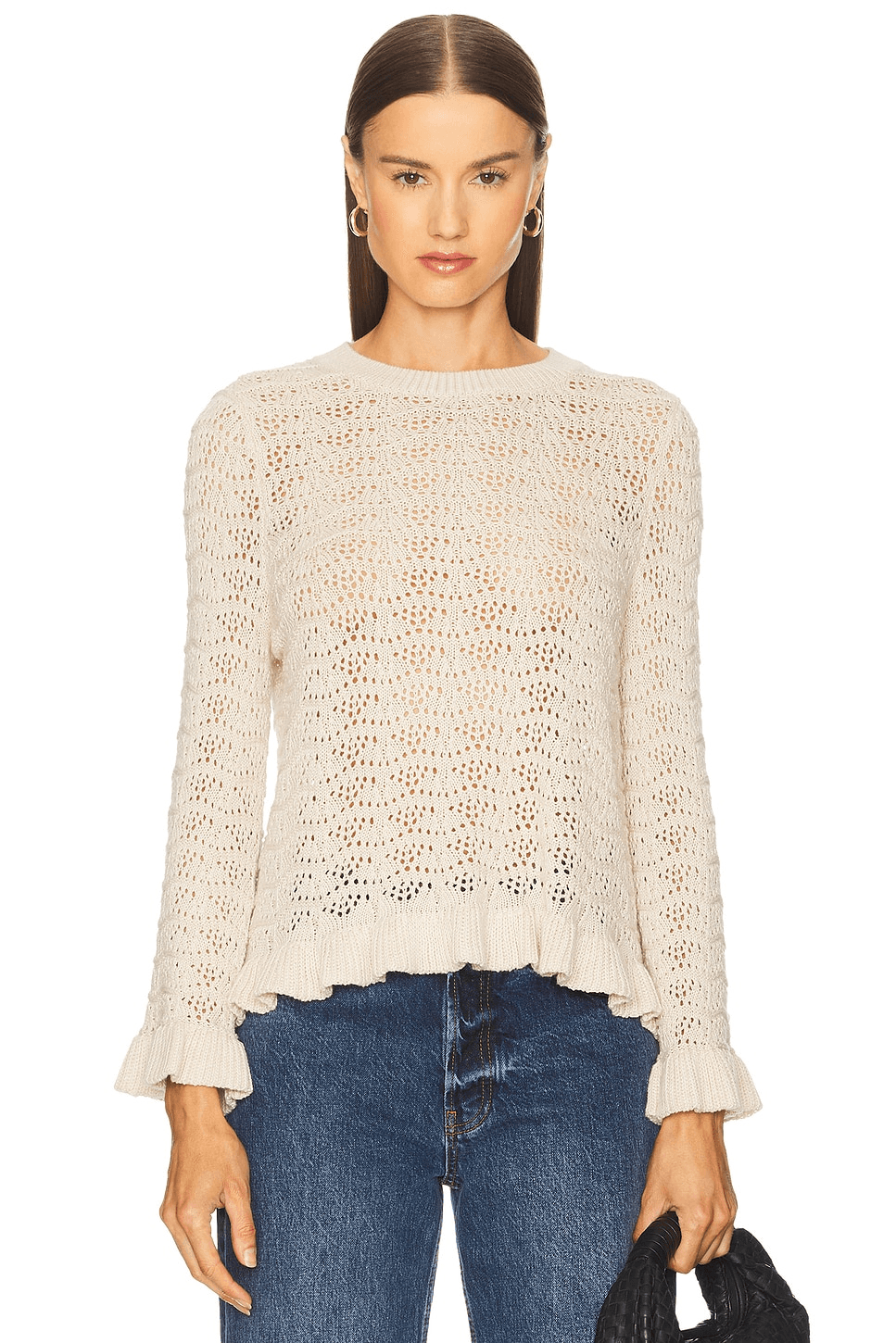 Pointelle Ruffle Edge Crew Top - Image 1