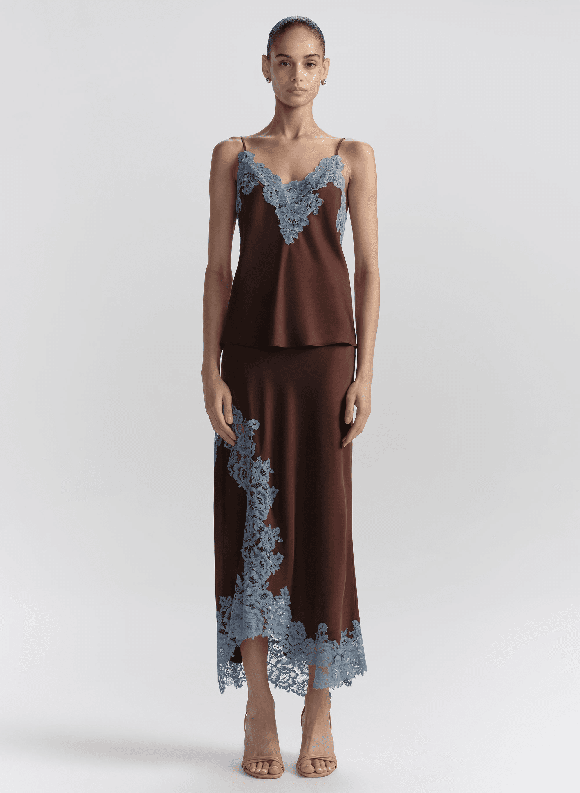 Olivia Satin and Lace Midi Skirt - Image 1
