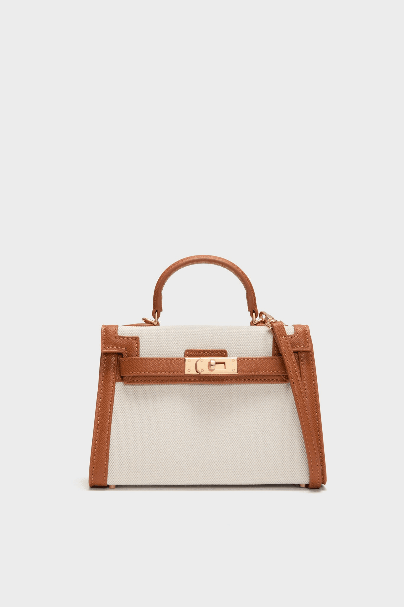 Natural Linen and Tan Hariette Handle Bag - Image 1