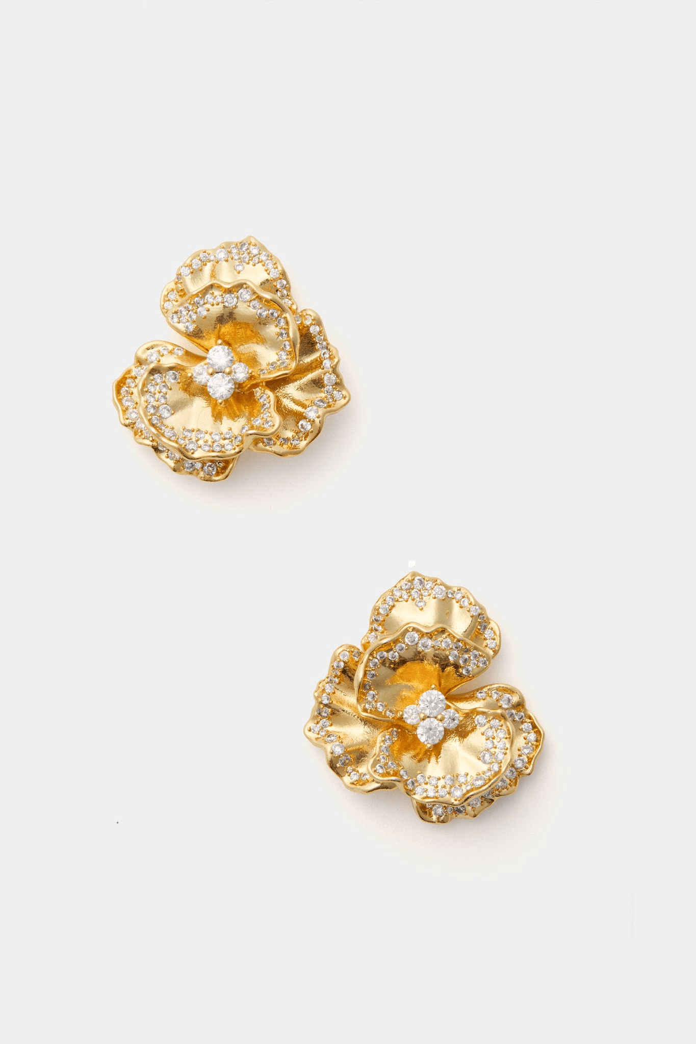 Embellished Golden Pansy Earrings - Image 1