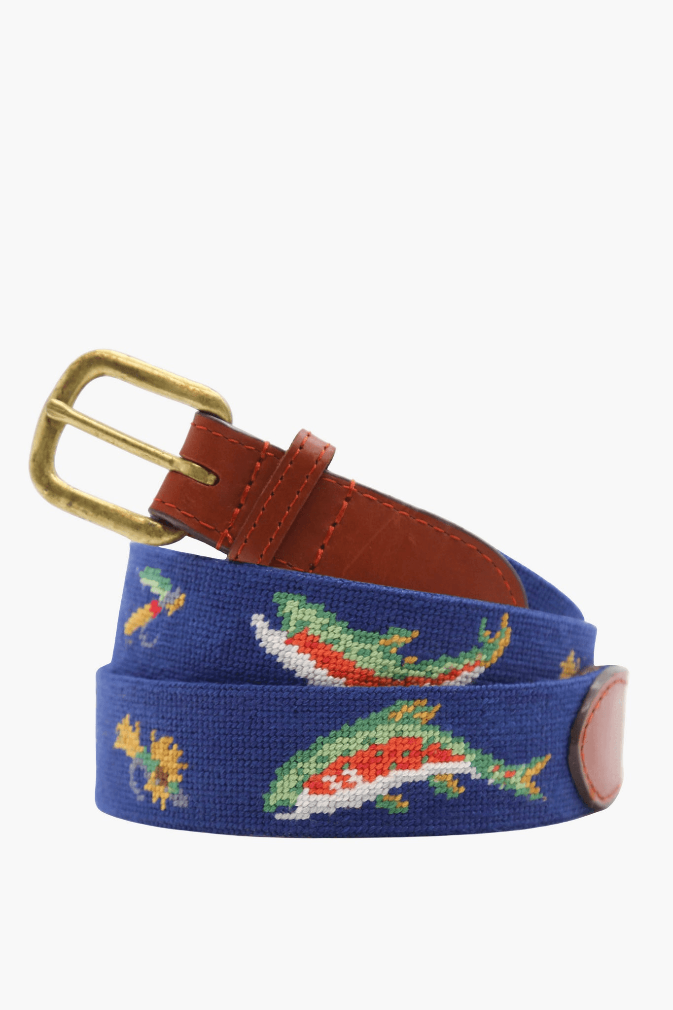 Navy Rainbow Trout and Fly Needlepoint Belt - Image 1