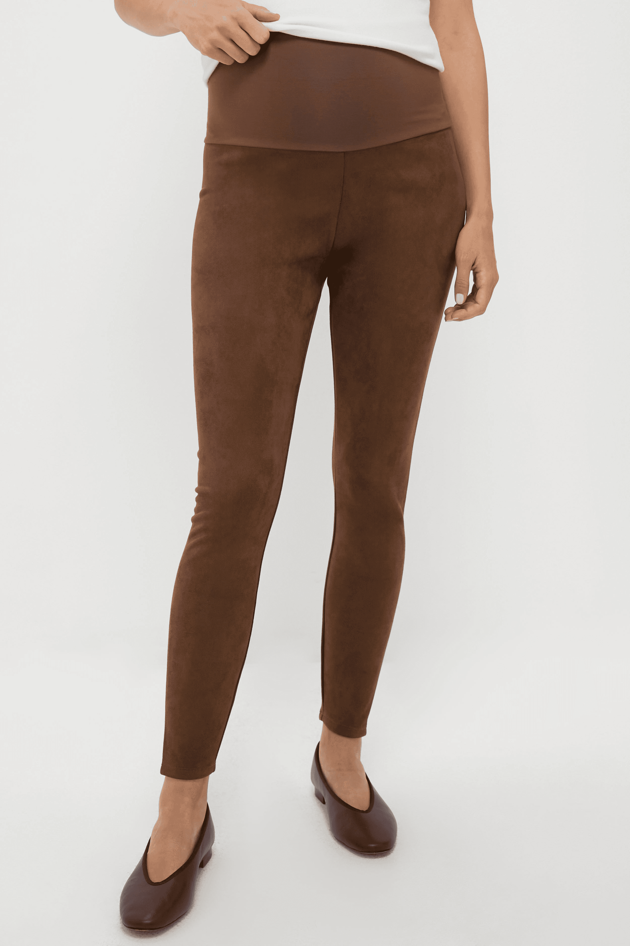 Vegan Stretch Suede Before During and After Legging - Image 1