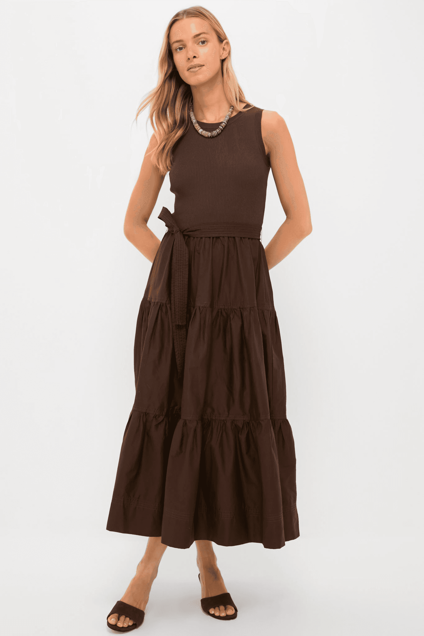 Exclusive Brown Sleeveless Maxi Dress - Image 1