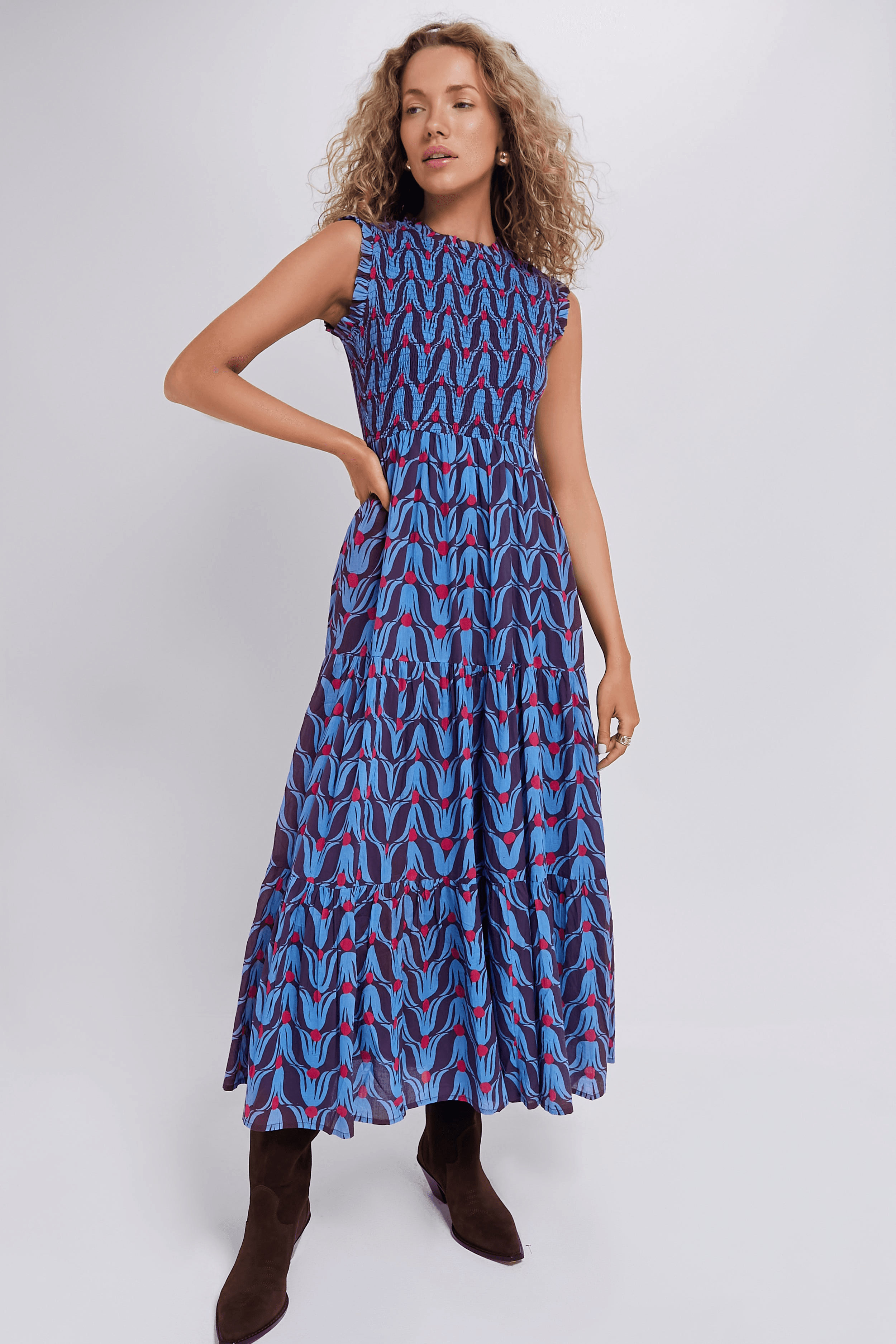 Exclusive Tulip Red Sleeveless Smocked Maxi - Image 1