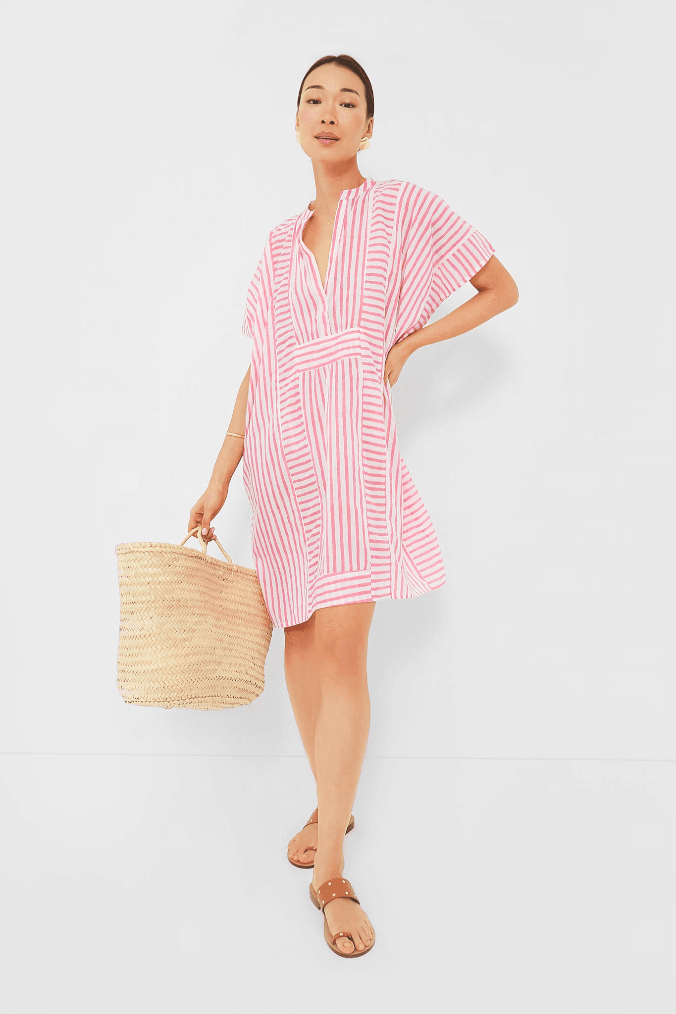 Exclusive Pink Stripe Emerson Short Caftan - Image 1
