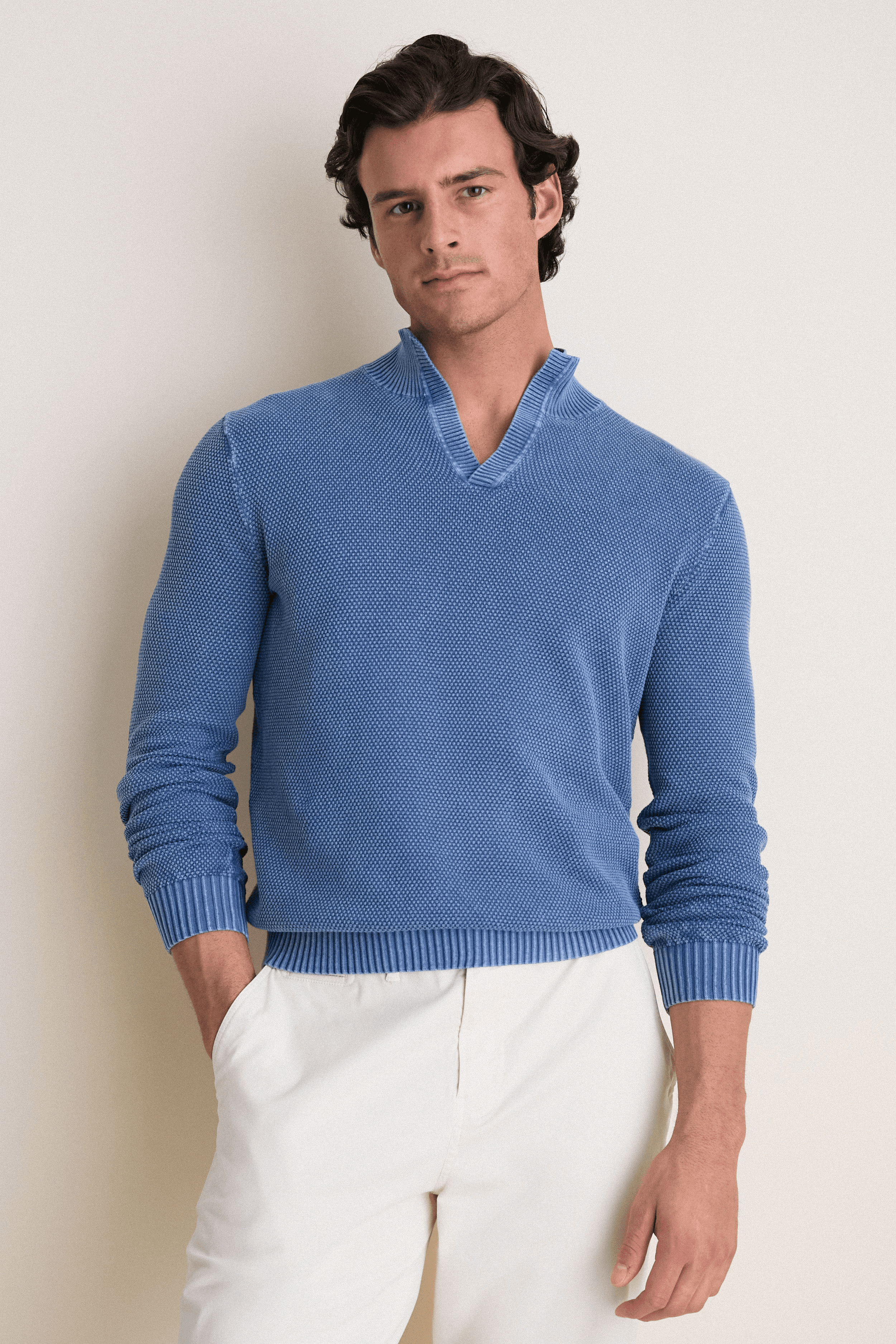 Birdseye Cotton Split-Neck Sweater - Image 1