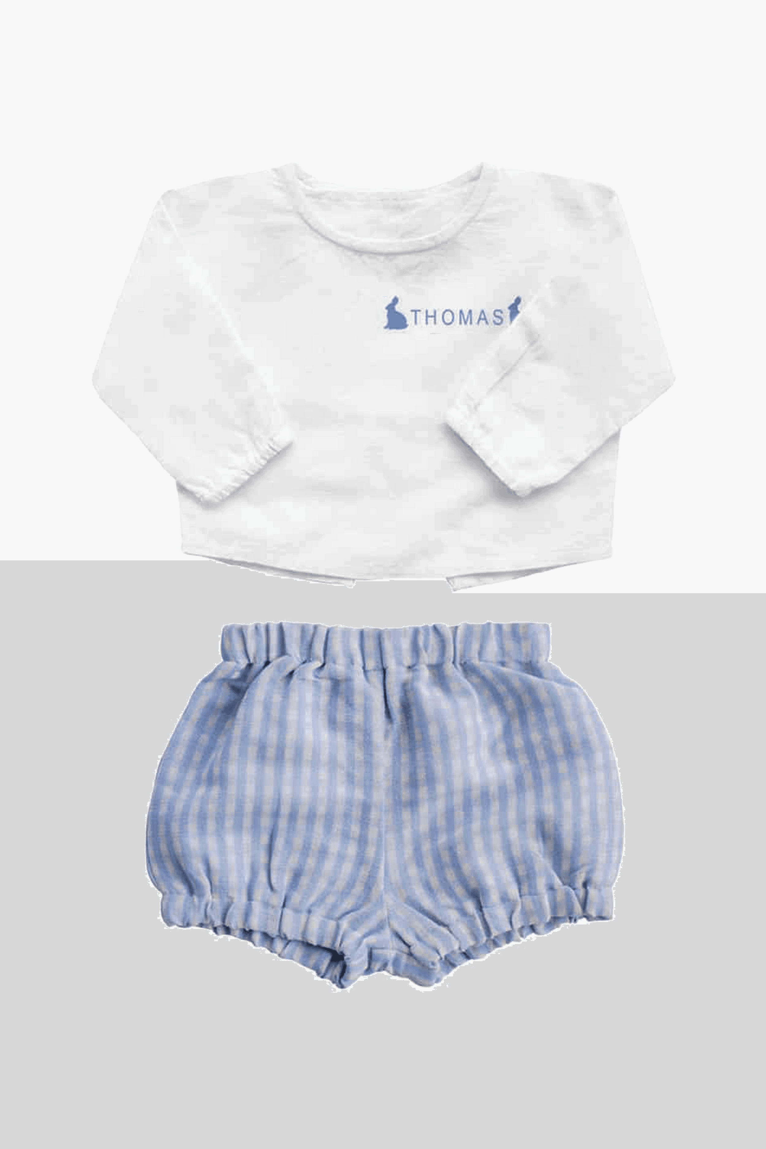 Boys White Shirt and Pale Blue Gingham Short Gift Set - Image 1