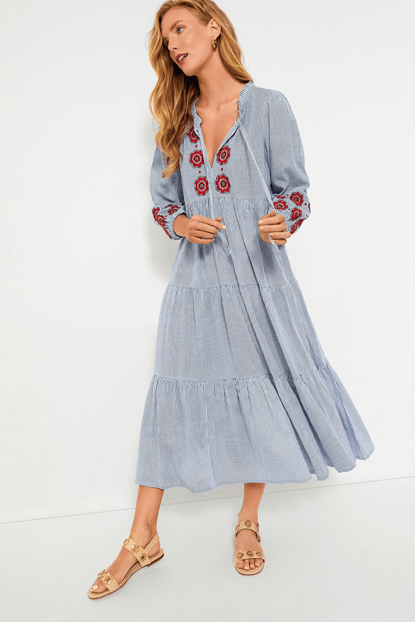 Poppy Stripe Long Sleeve Salty Paloma Caftan - Image 1