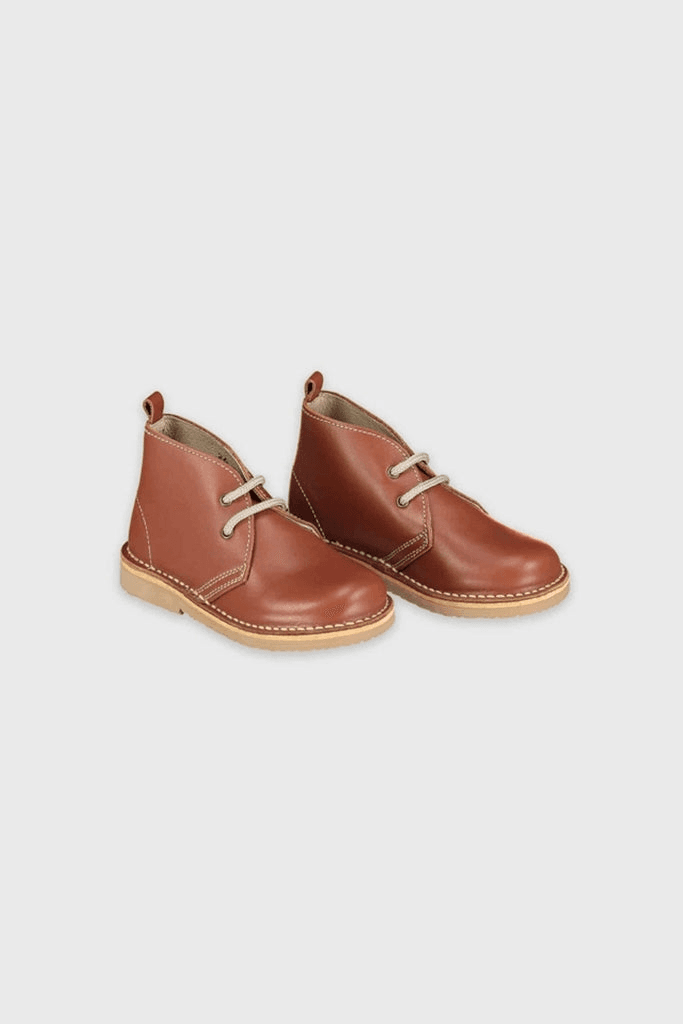 Dark Tan Leather Kids Desert Boots - Image 1