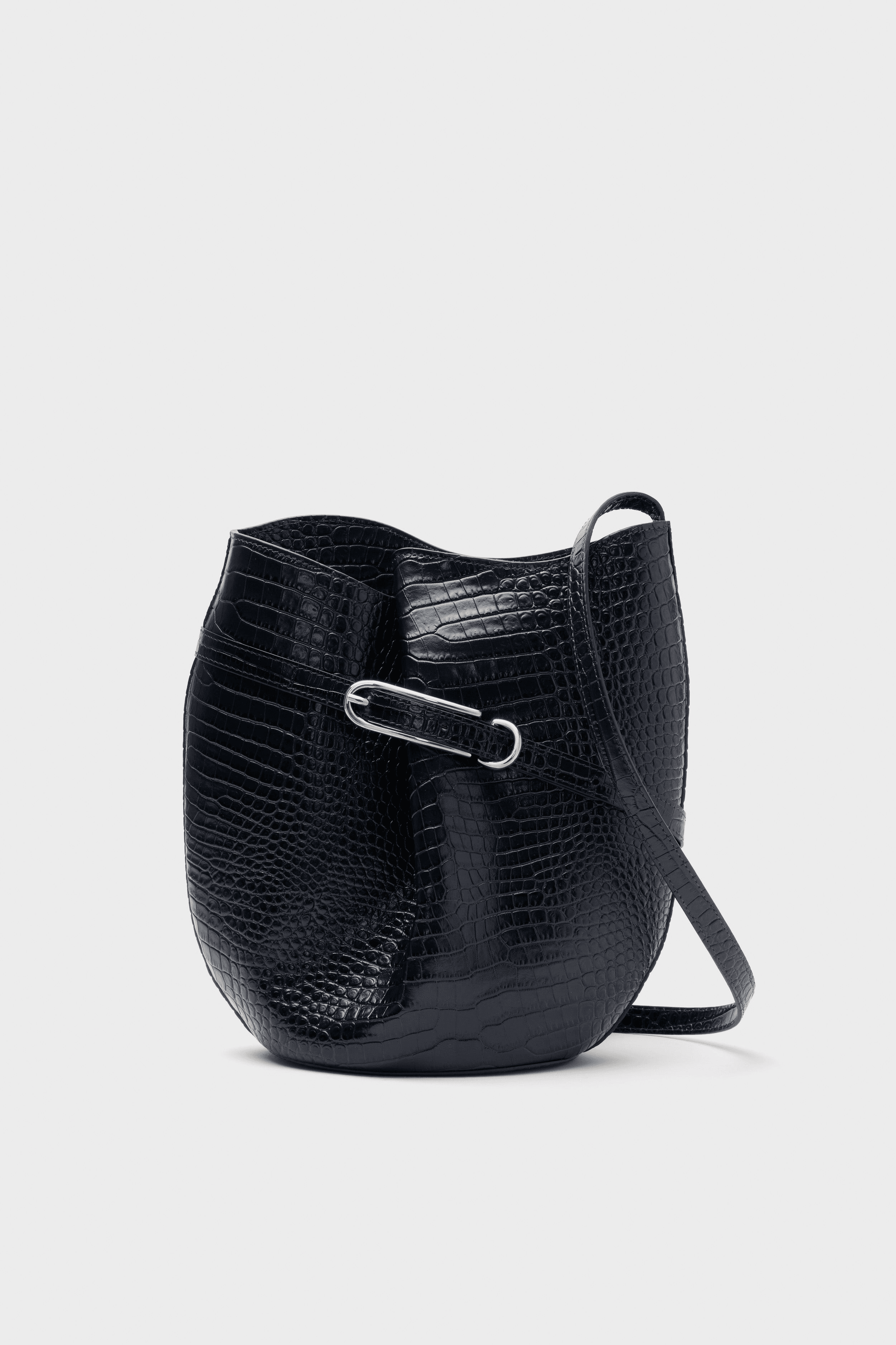 Croc Embossed Belted Bucket Bag - Image 1