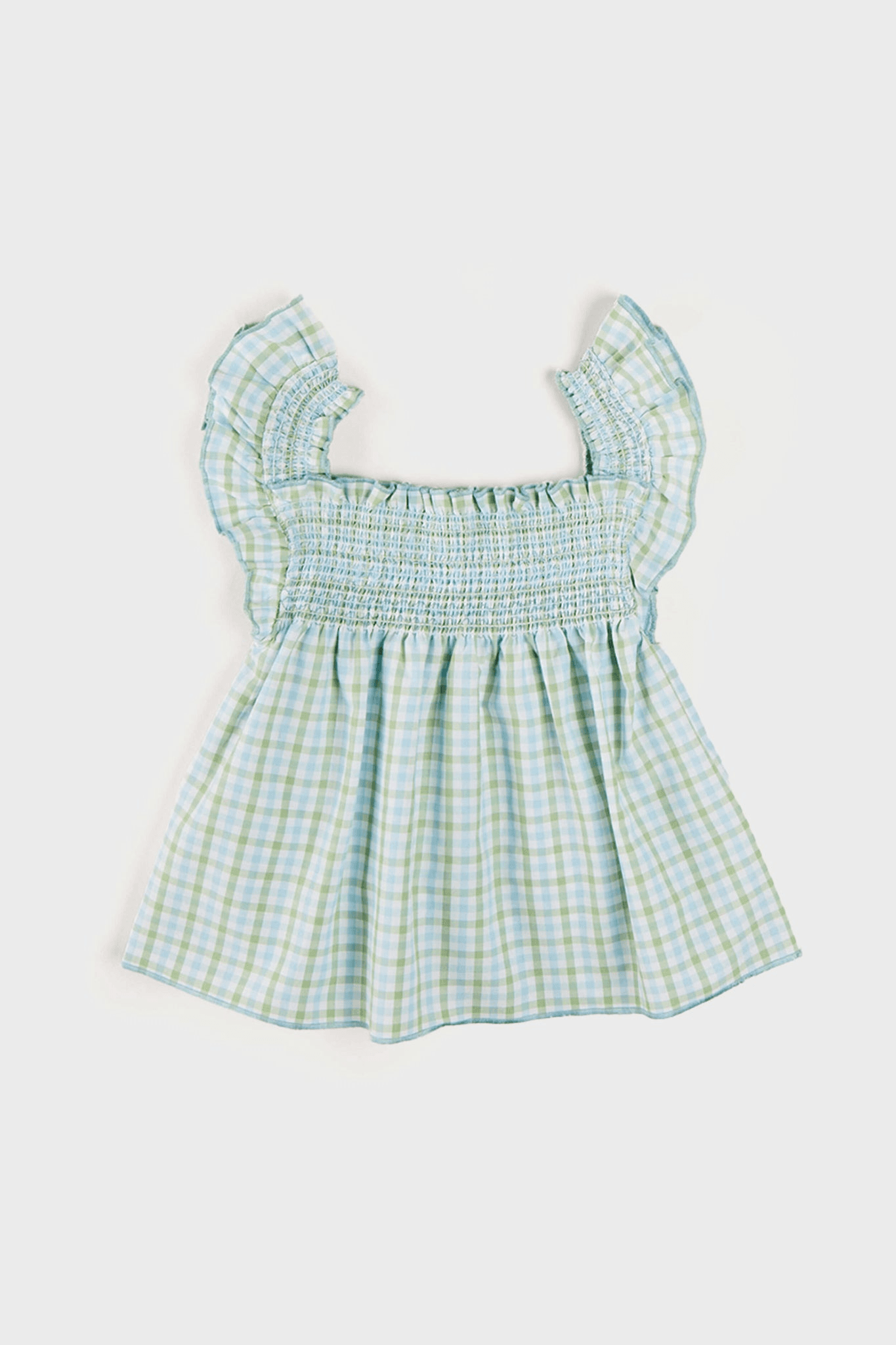 Maxwell Gingham Smock Detail Blouse in Green - Image 1
