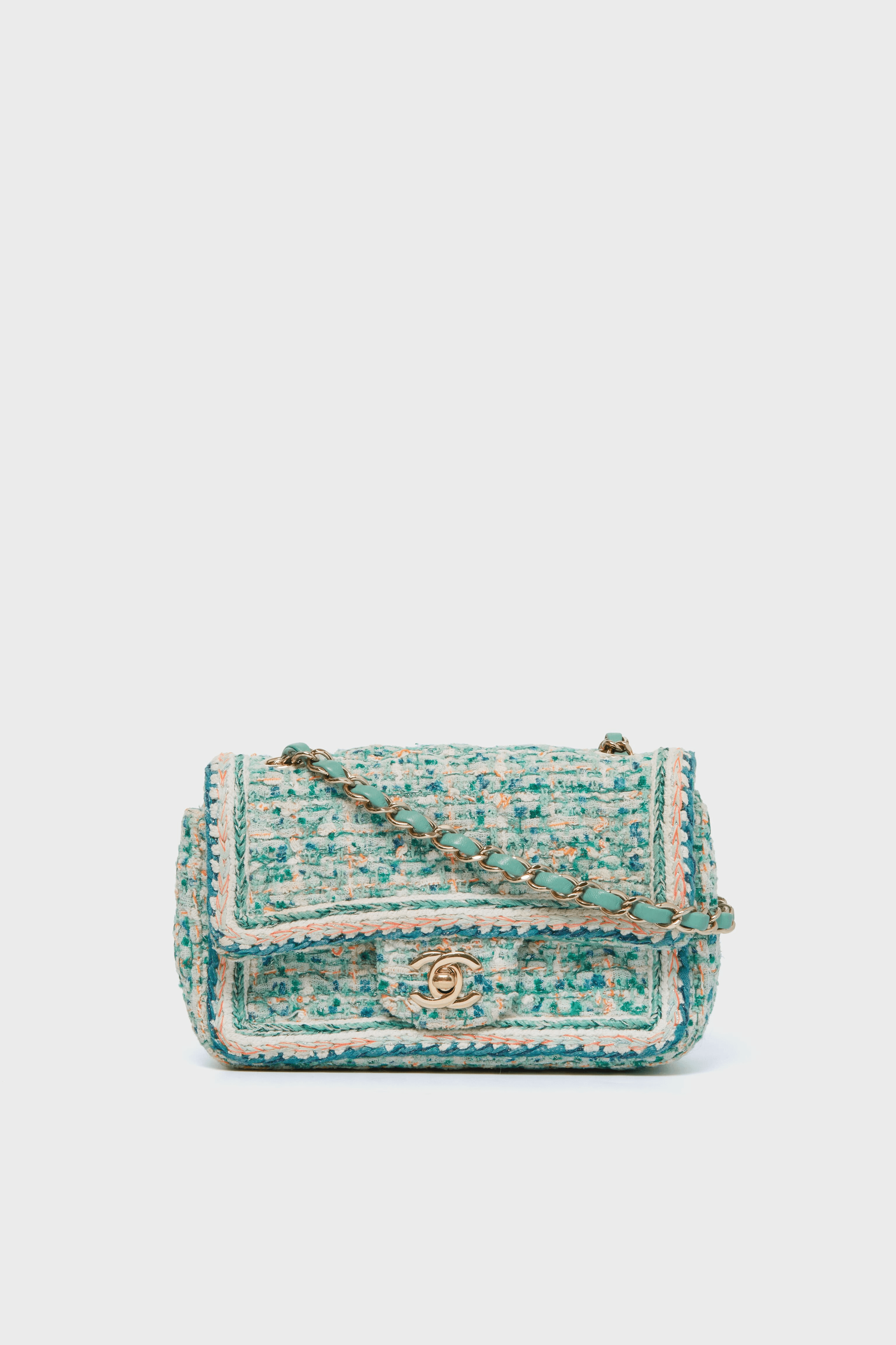 CHANEL Green Braided Tweed Flap Bag - Image 1