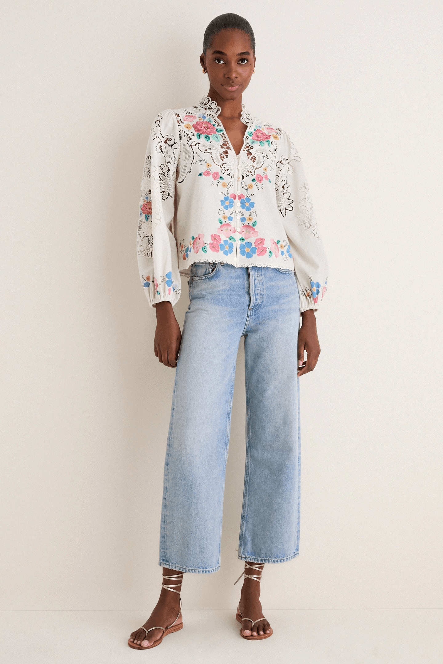Astrid Embroidery Long Sleeve Blouse - Image 1