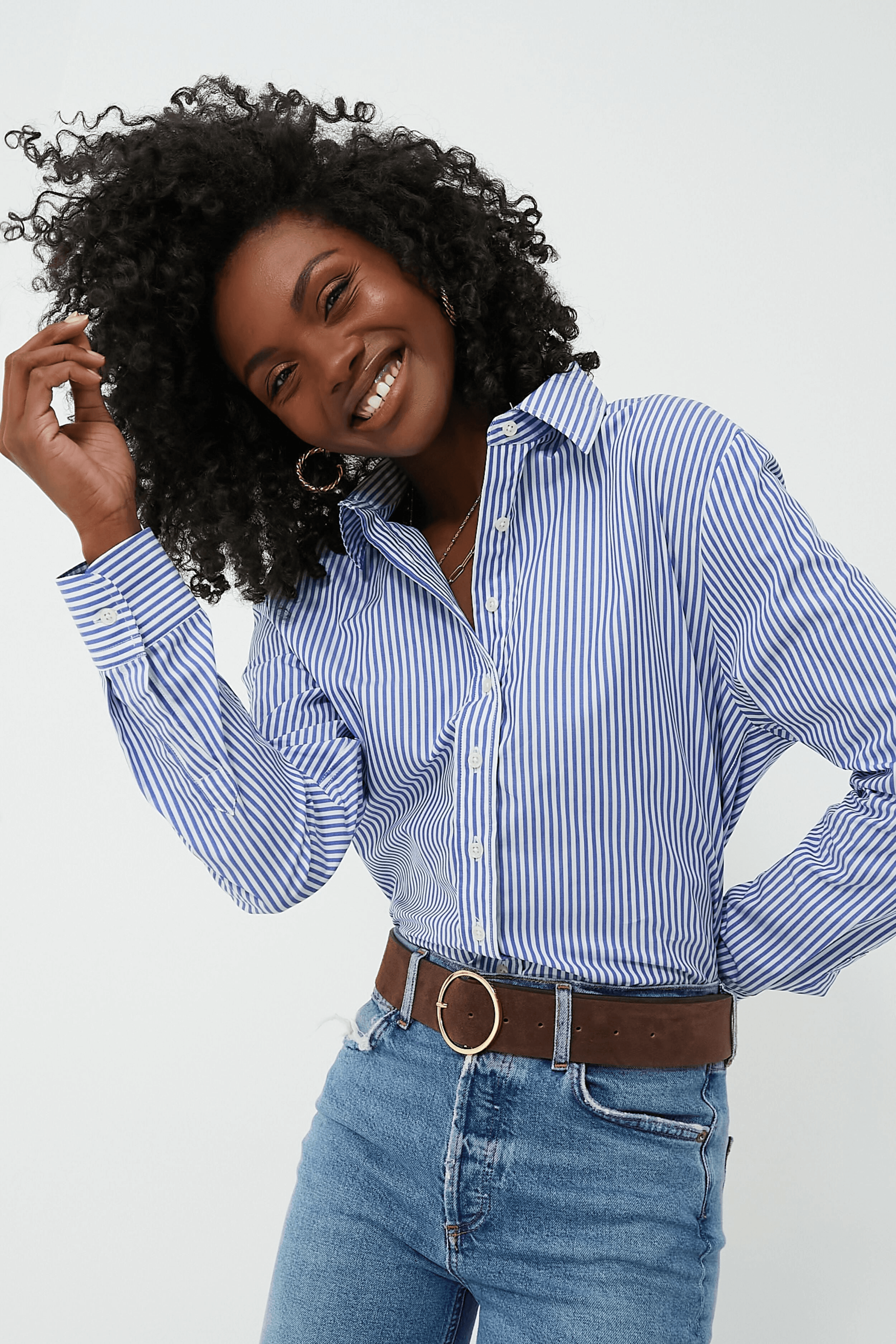Blue and White Stripe Boyfriend Shirt - Image 1