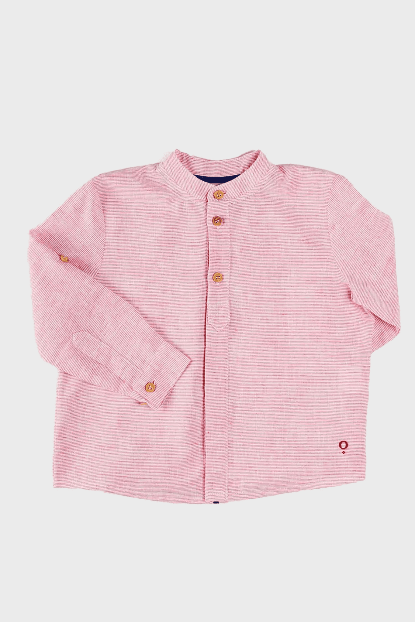 Lawrence Striped Mao Collar Long Sleeve Shirt in Red - Image 1