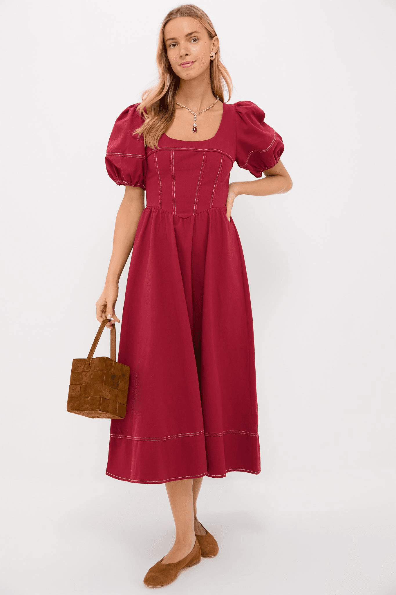 Puff Sleeve Midi Dress - Image 1