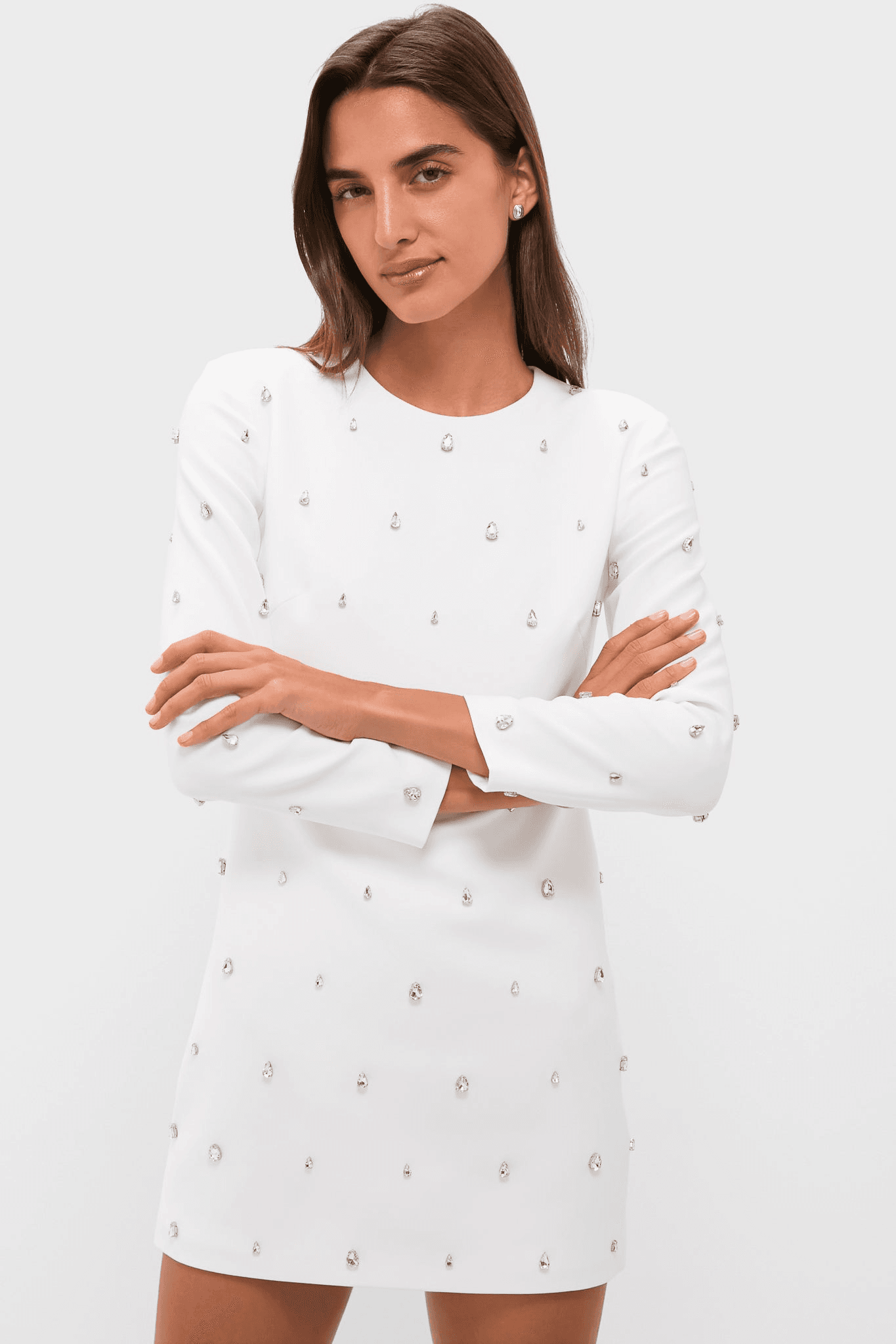 White with Crystal Kenna Long Sleeve Mini Dress - Image 1