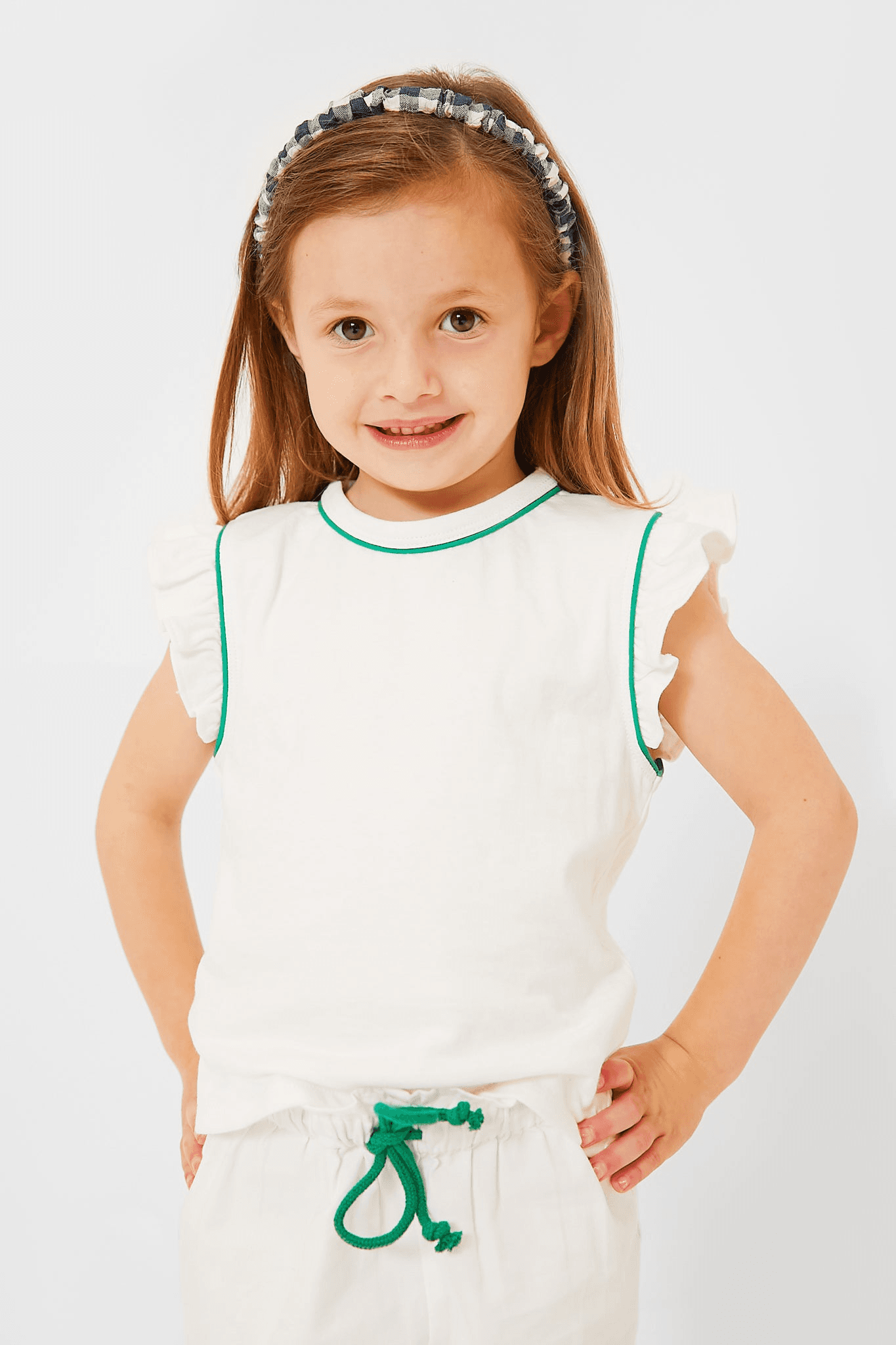 Exclusive Green Piping White Adrian Tee - Image 1