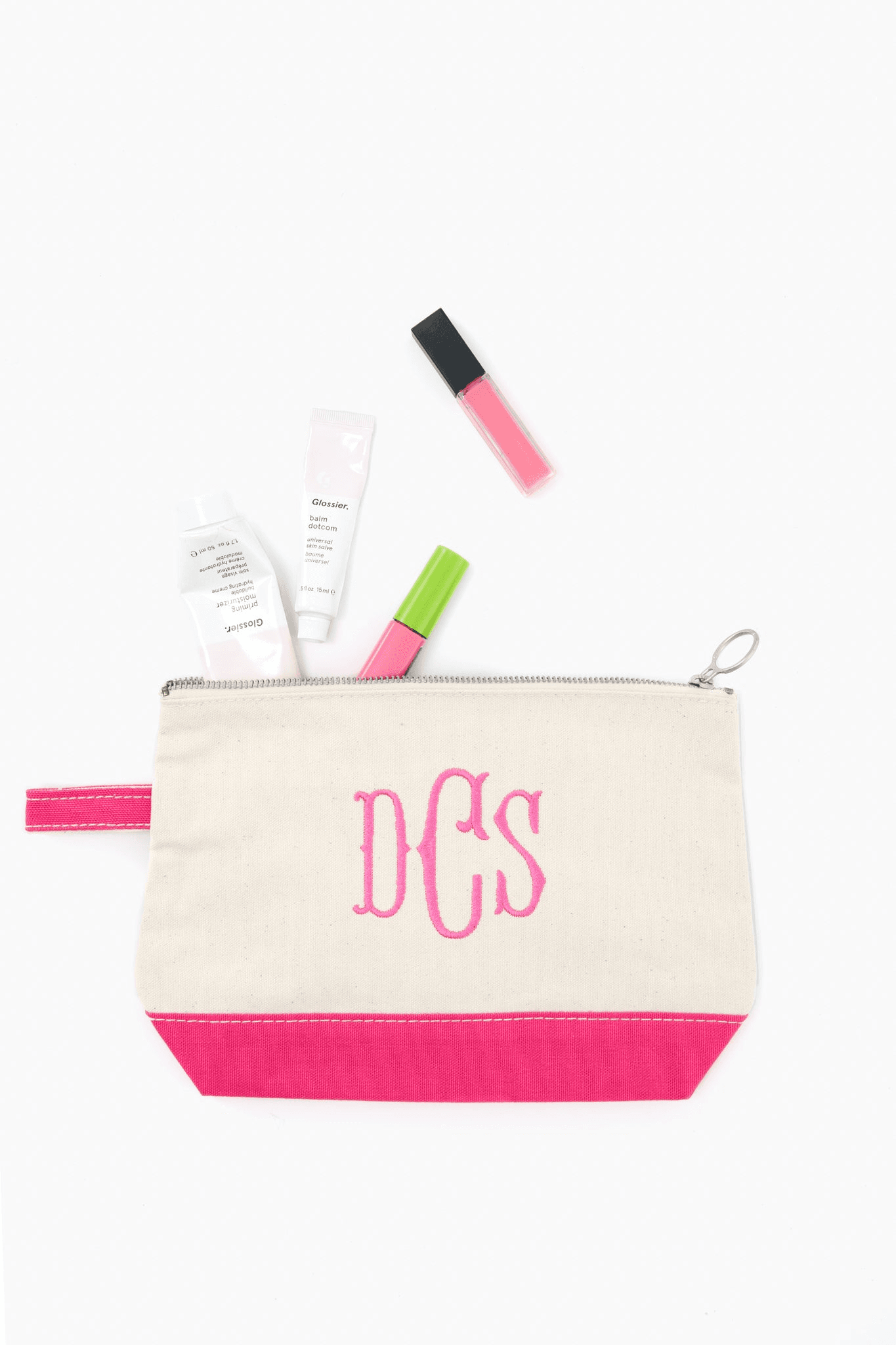 Pink Monogrammed Canvas Make-Up Bag - Image 1