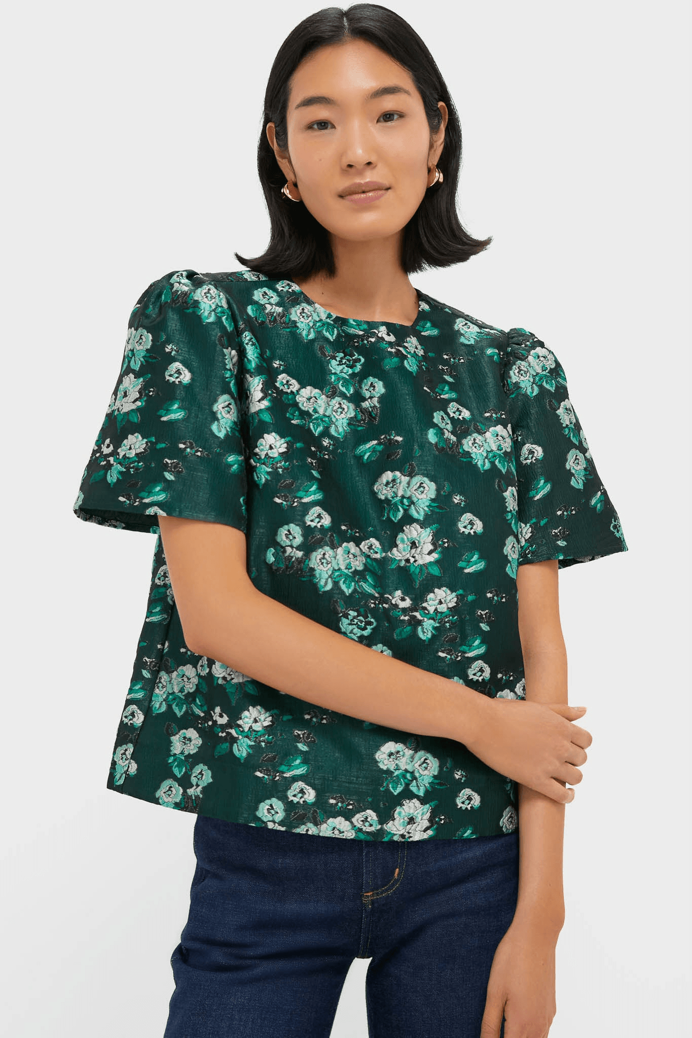 Emerald Magnolia Floral Jacquard Lyla Blouse - Image 1