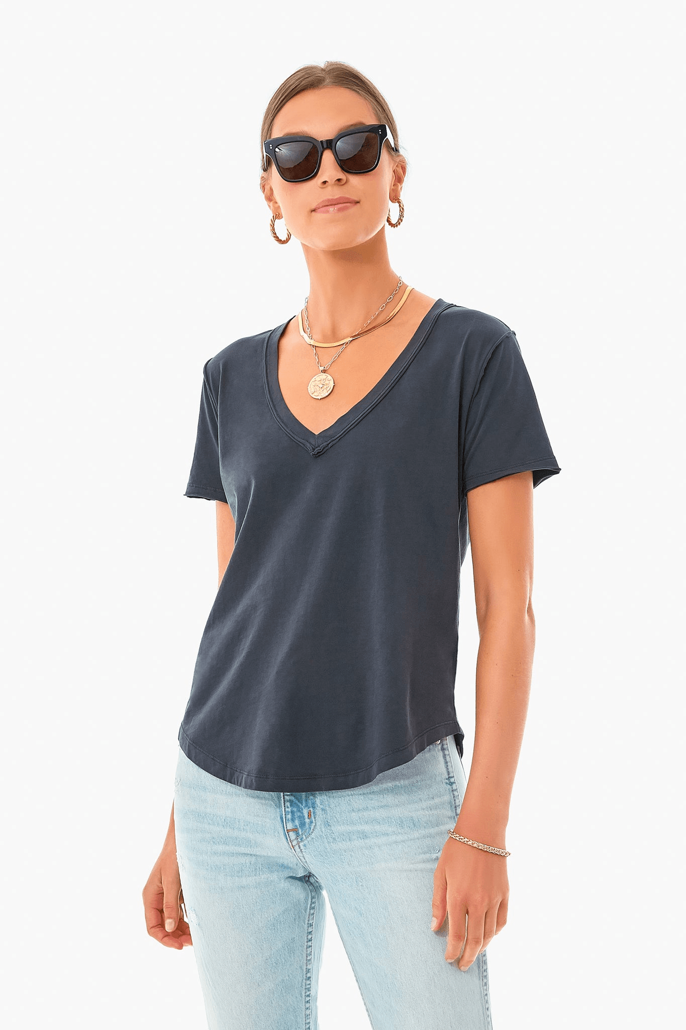 Black Organic Cotton V Neck Tee - Image 1