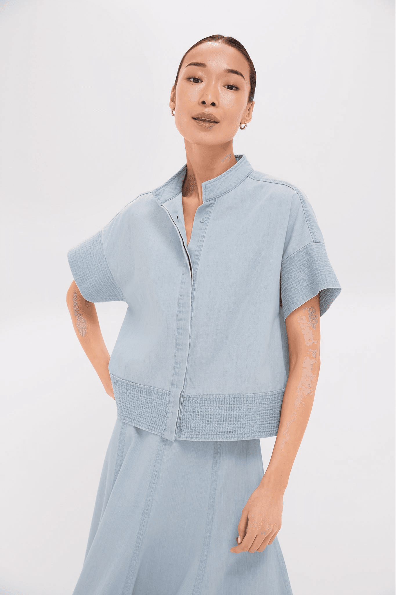 Light Wash Denim Trapunto Stitch Sofia Shirt - Image 1