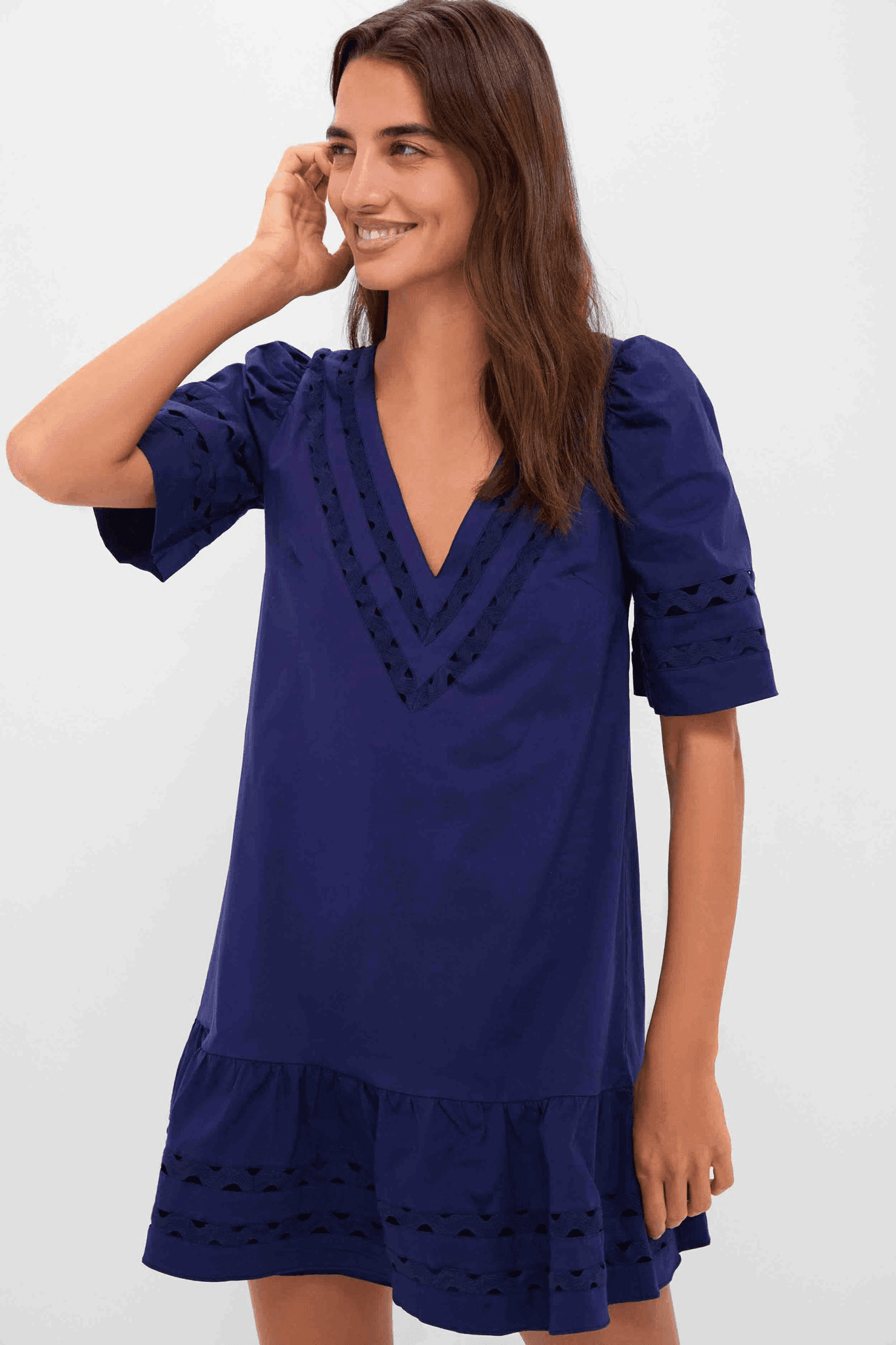 V-Neck Puff Sleeve Mini Dress - Image 1