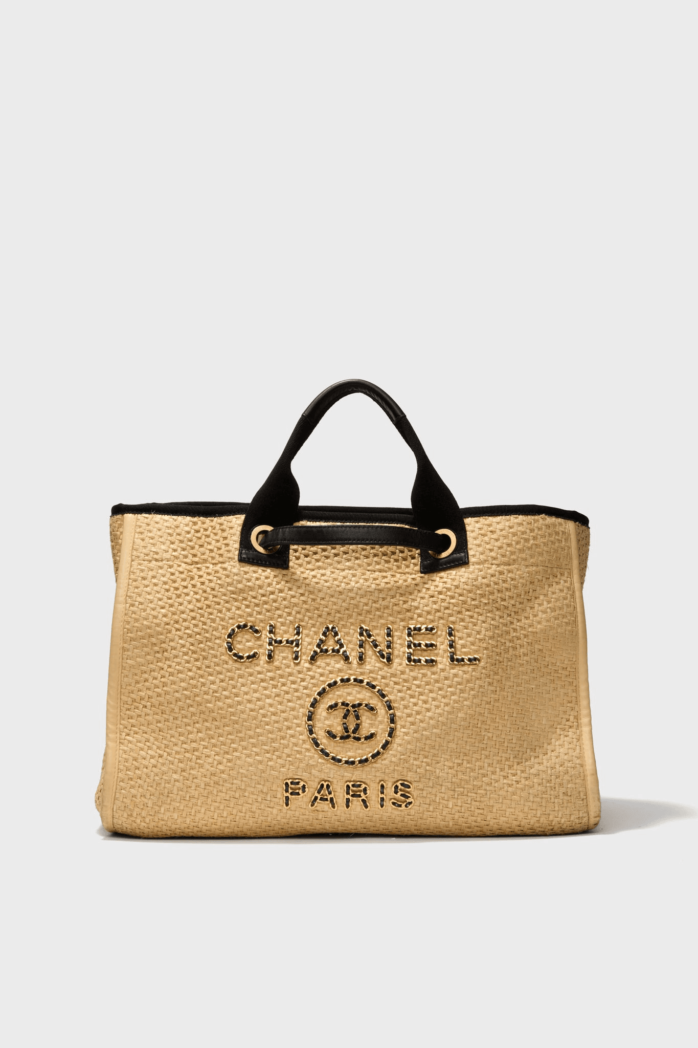 CHANEL Straw Raffia Deauville MM Tote Bag - Image 1