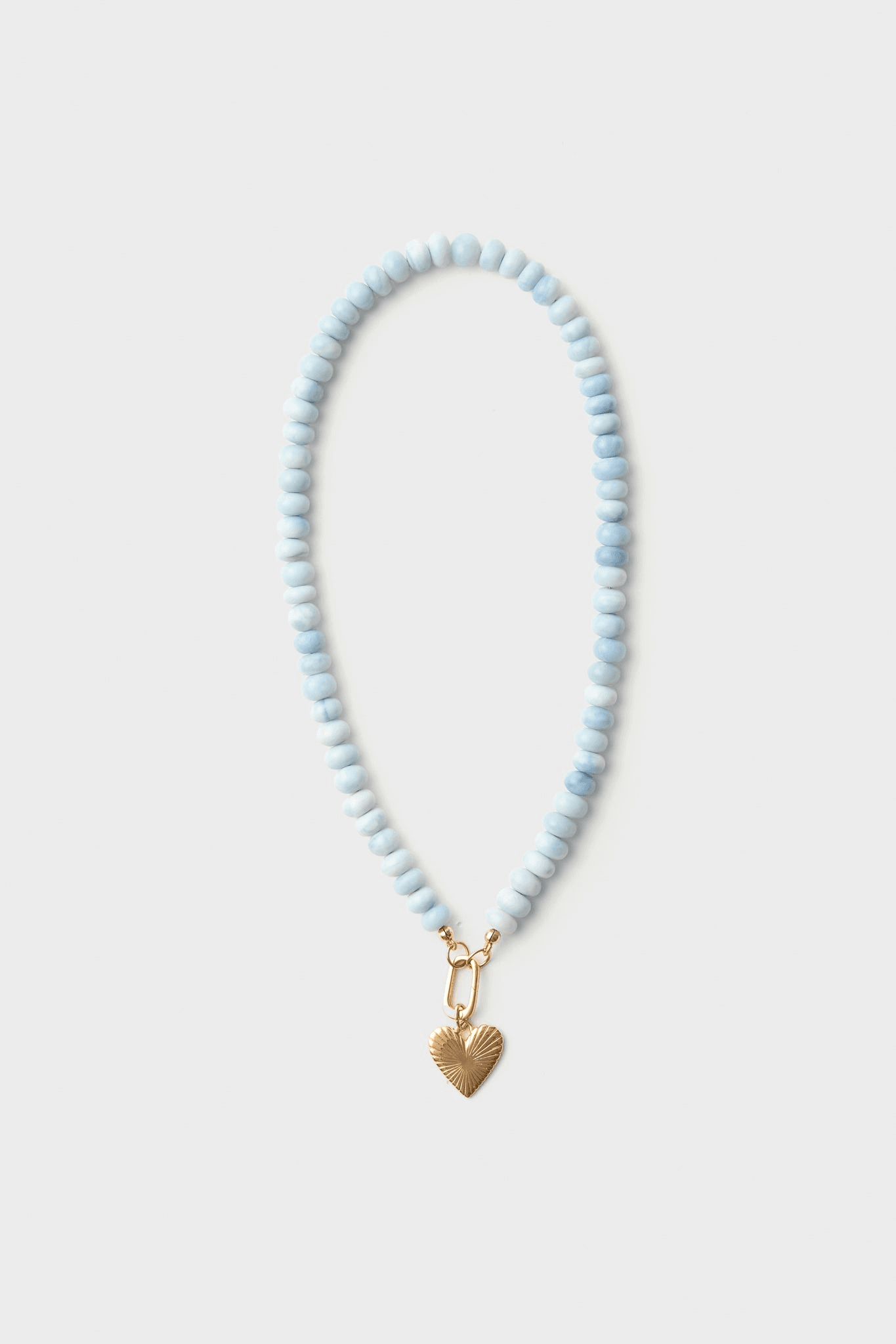 Exclusive Shaded Blue Opal Gemstone Necklace with Small Ribbed Heart of Gold Charm - Image 1
