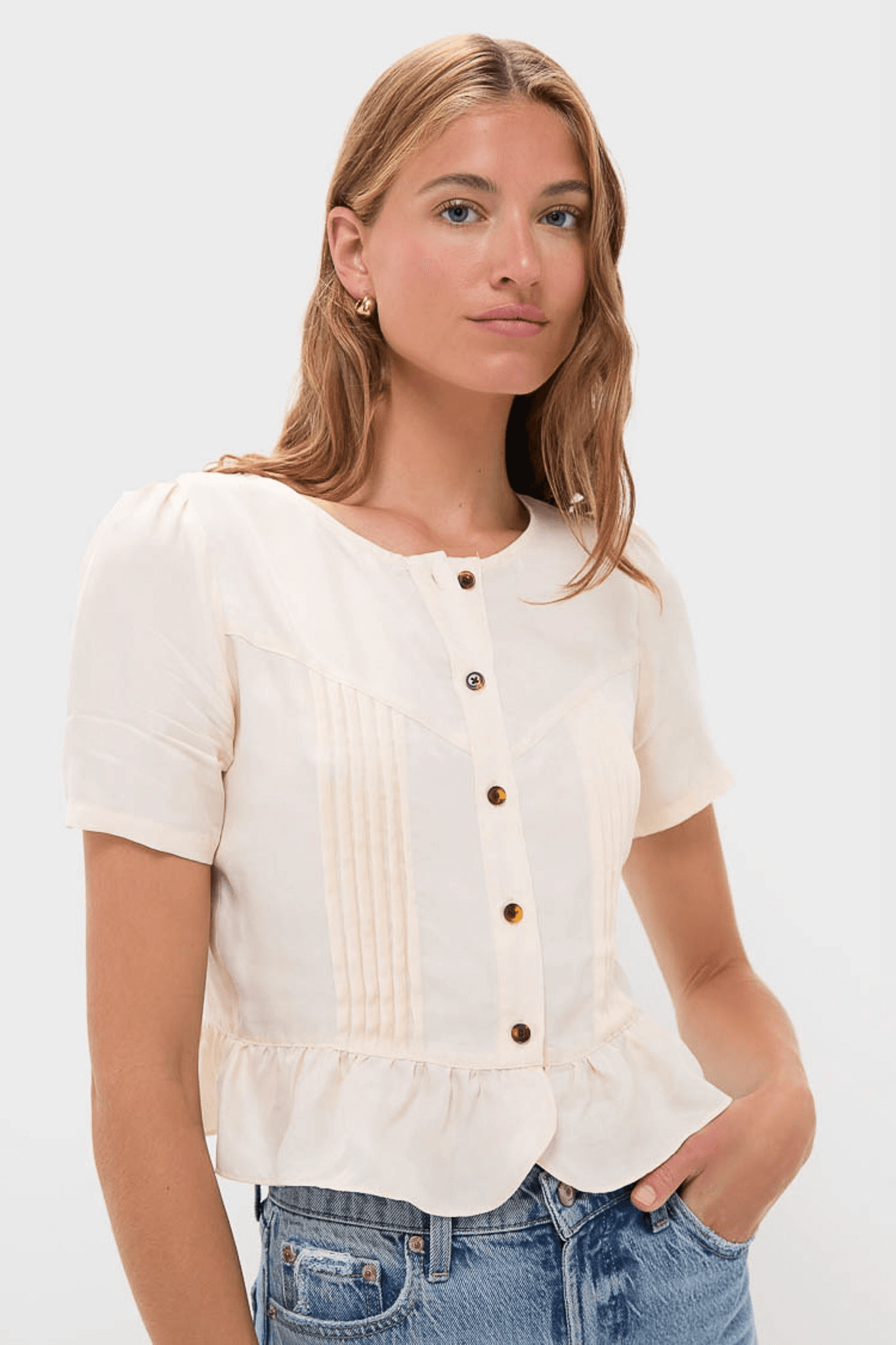 Short Sleeve Pintuck Top - Image 1