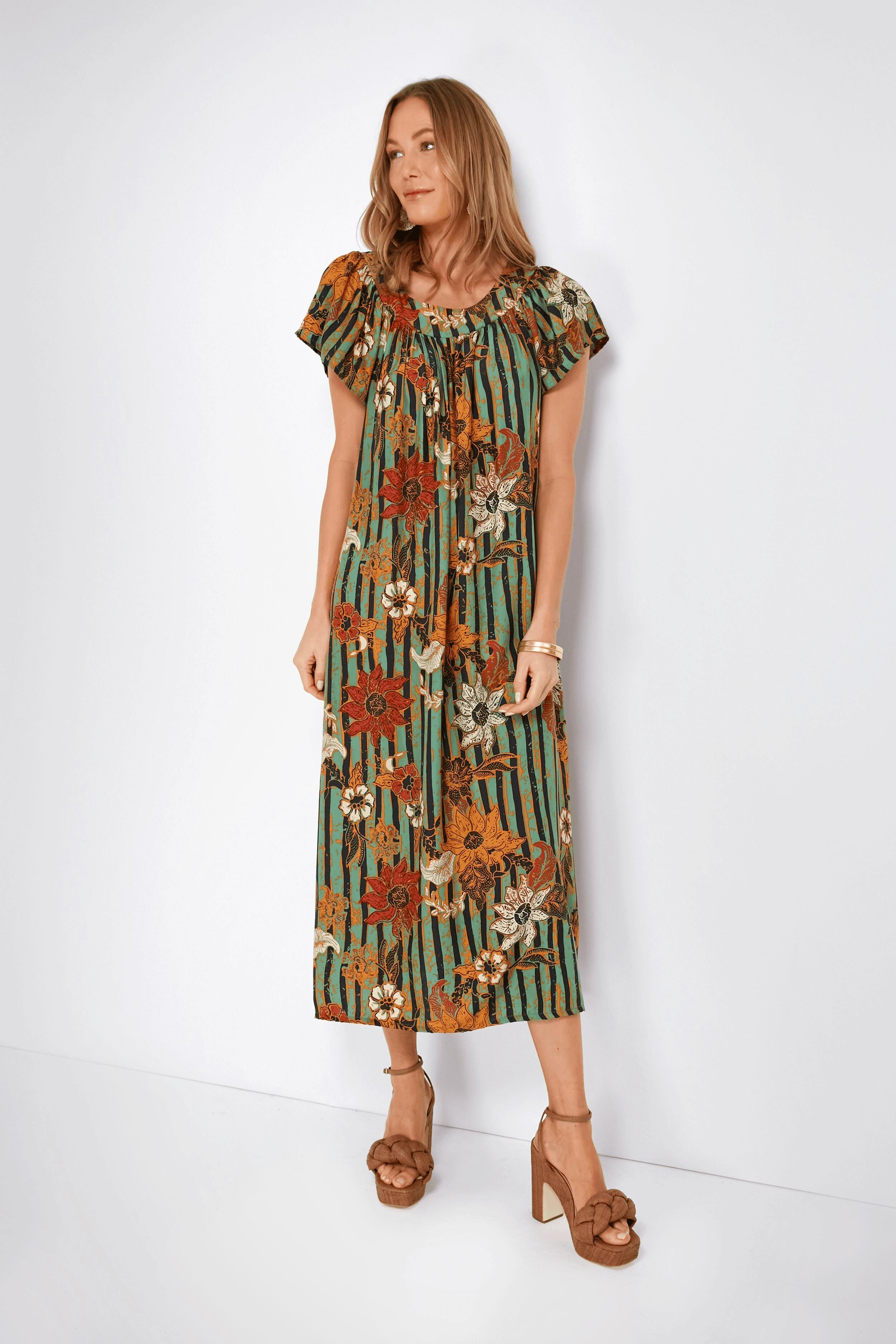 Sunflower Stripe Print Moss Sienna Midi Dress - Image 1