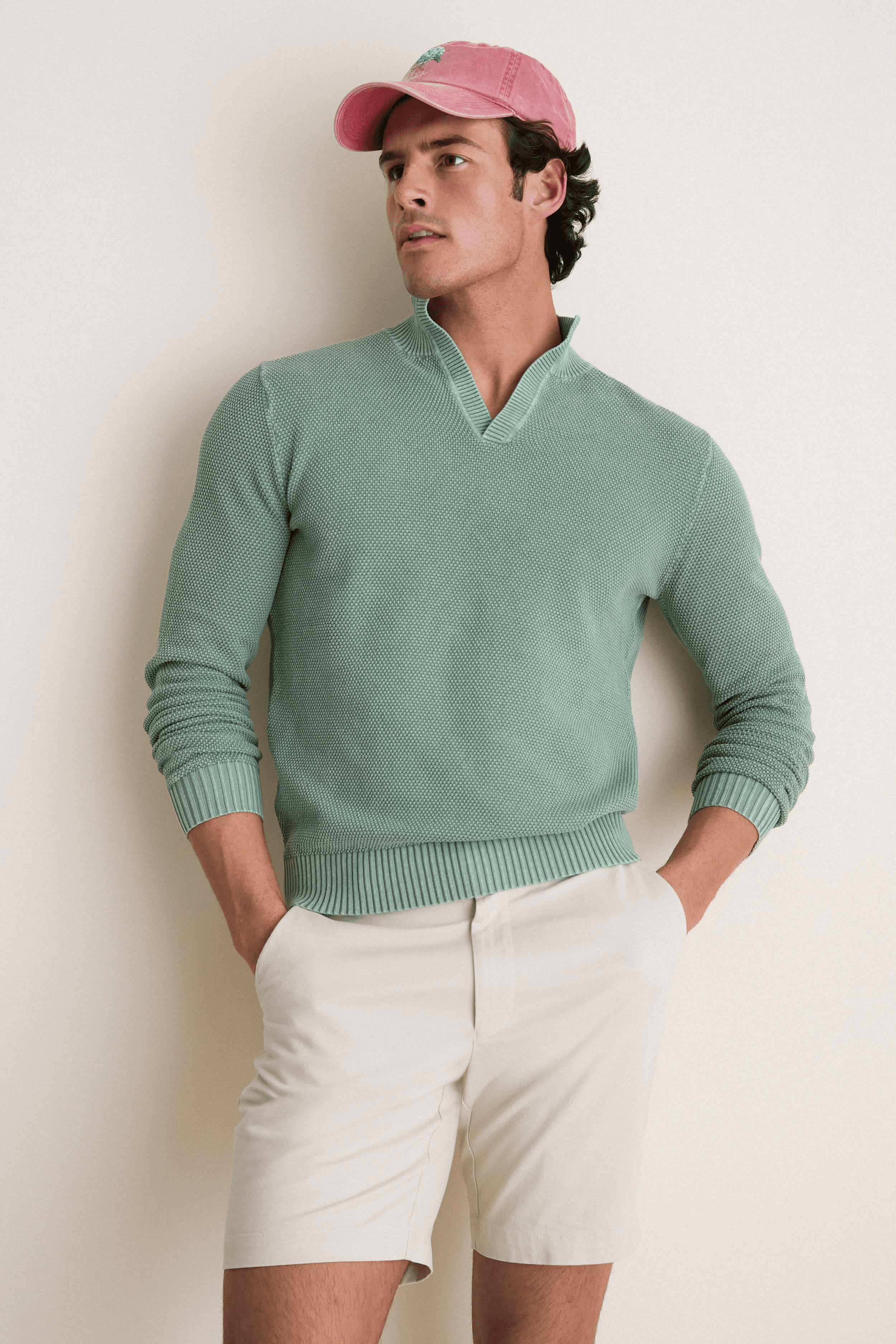 Birdseye Cotton Split-Neck Sweater - Image 1