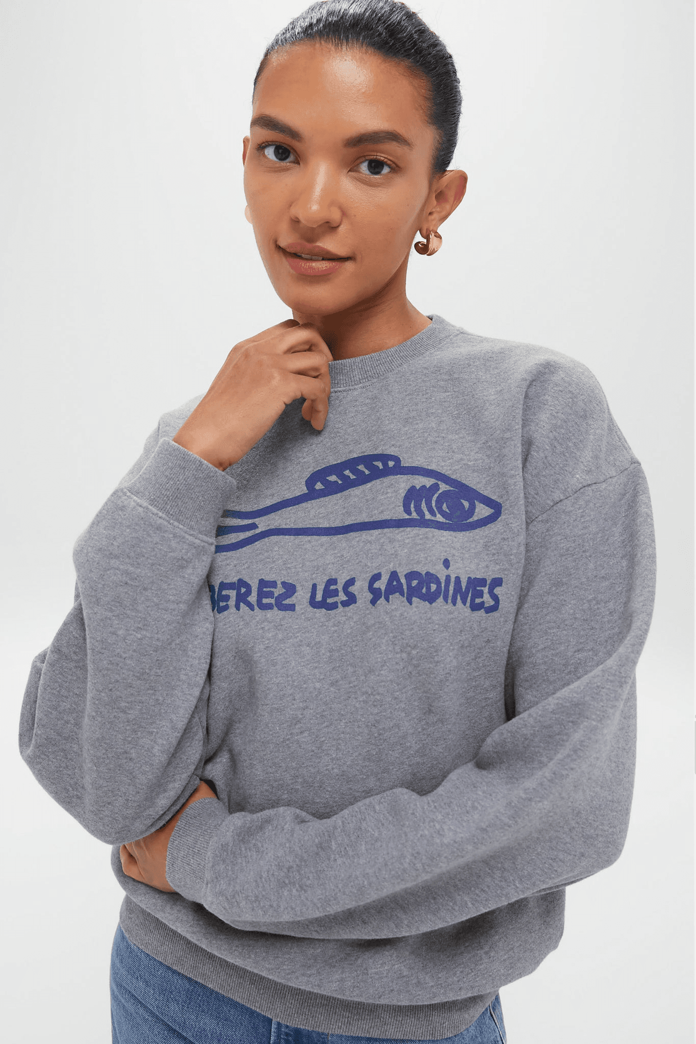Grey and Navy Liberez Les Sardines Oversized Sweatshirt - Image 1