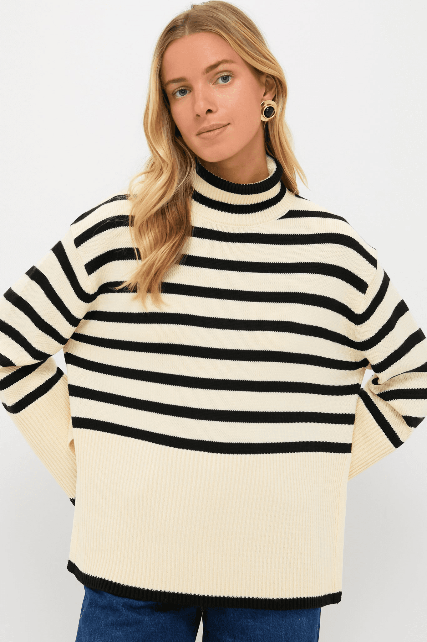 Exclusive Cream Striped Turtleneck Sweater - Image 1